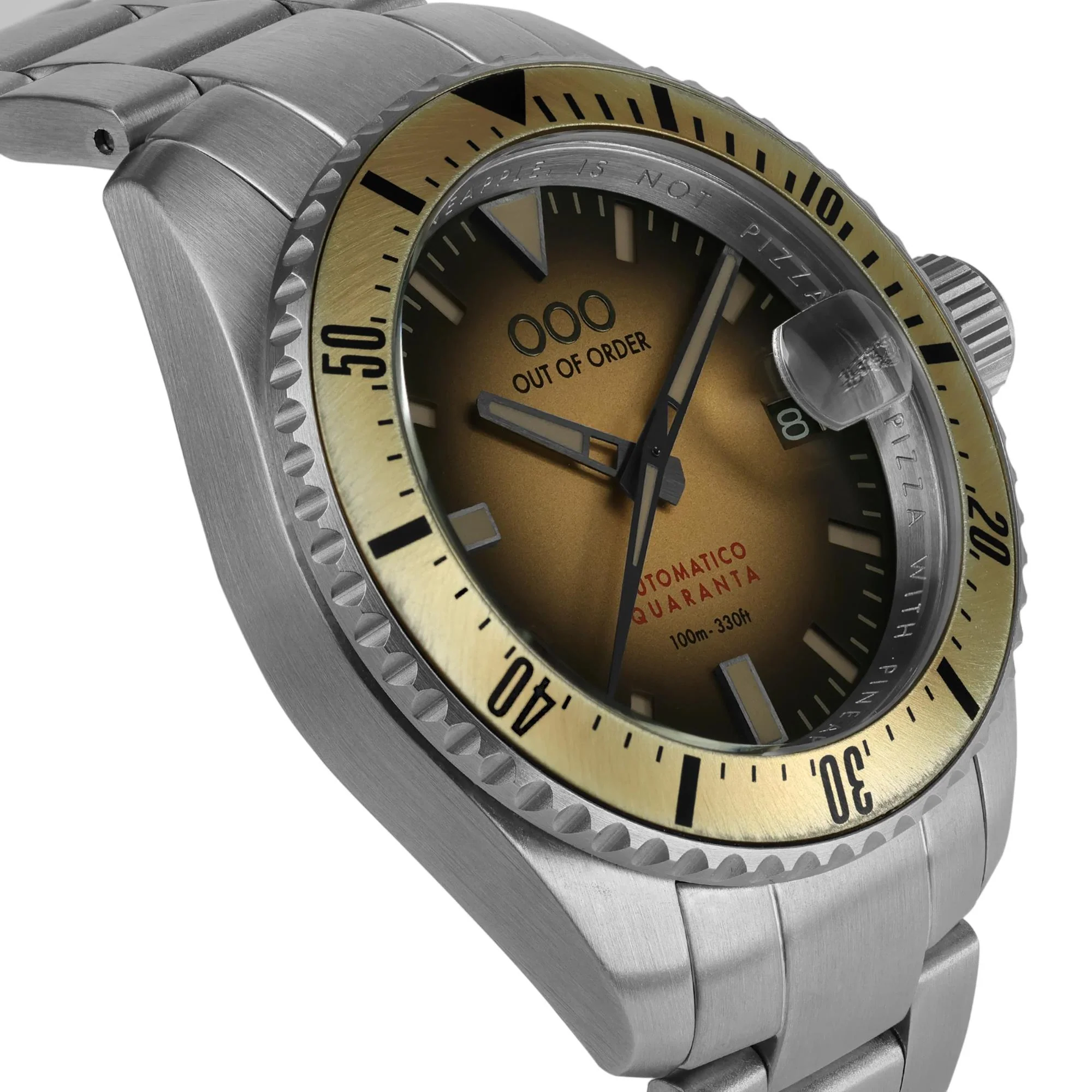 Out Of Order Automatrico Quaranta Ultra Brushed Sunburst Sand Dial Steel Strap Men's Watch OOO.001-21.SA.SS - Image 11