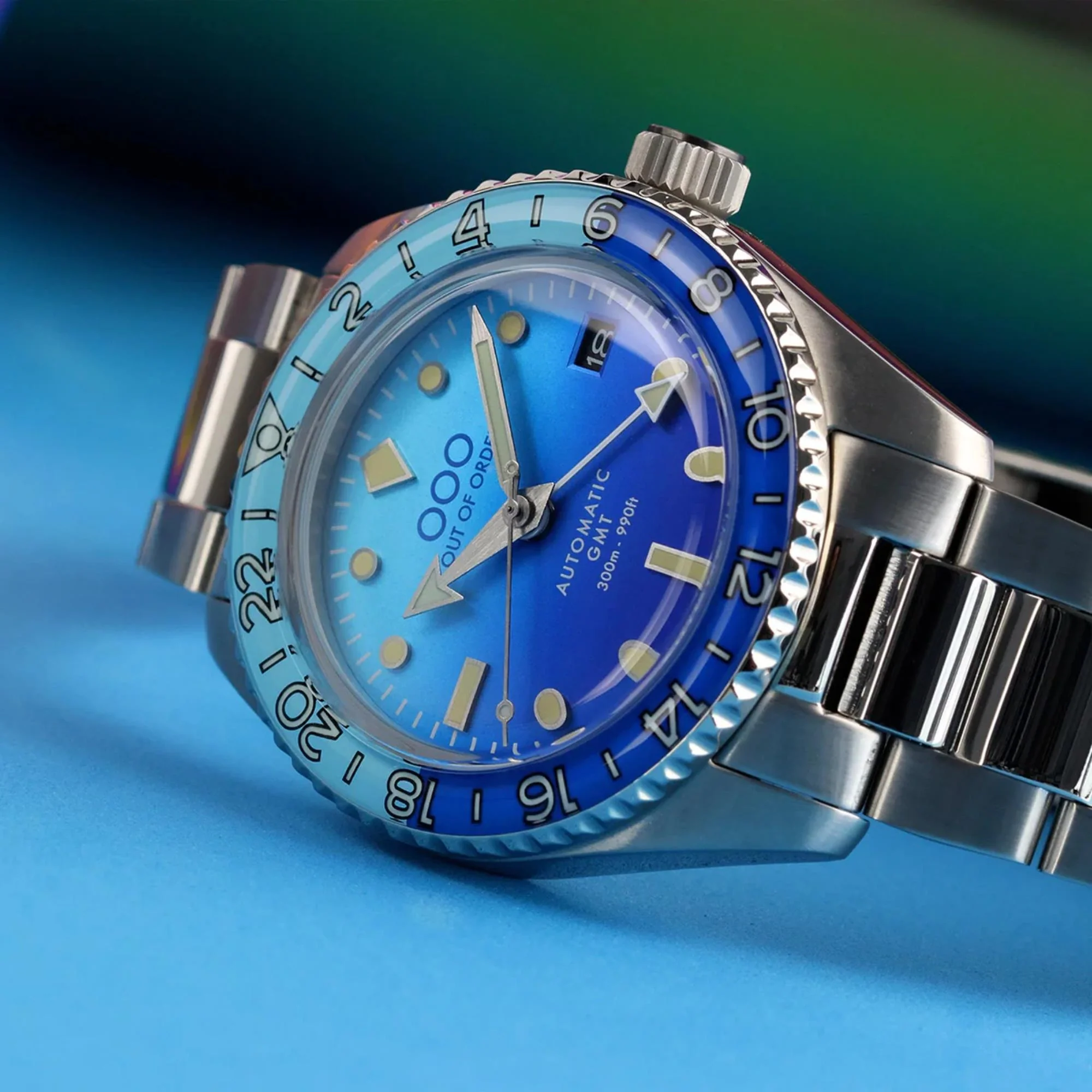 Out Of Order Bomba Blu Shaker Automatic GMT Ultra-Brushed Blue Dial Steel Strap Men's Watch OOO.001-25.BB.BAND.SS - Image 2