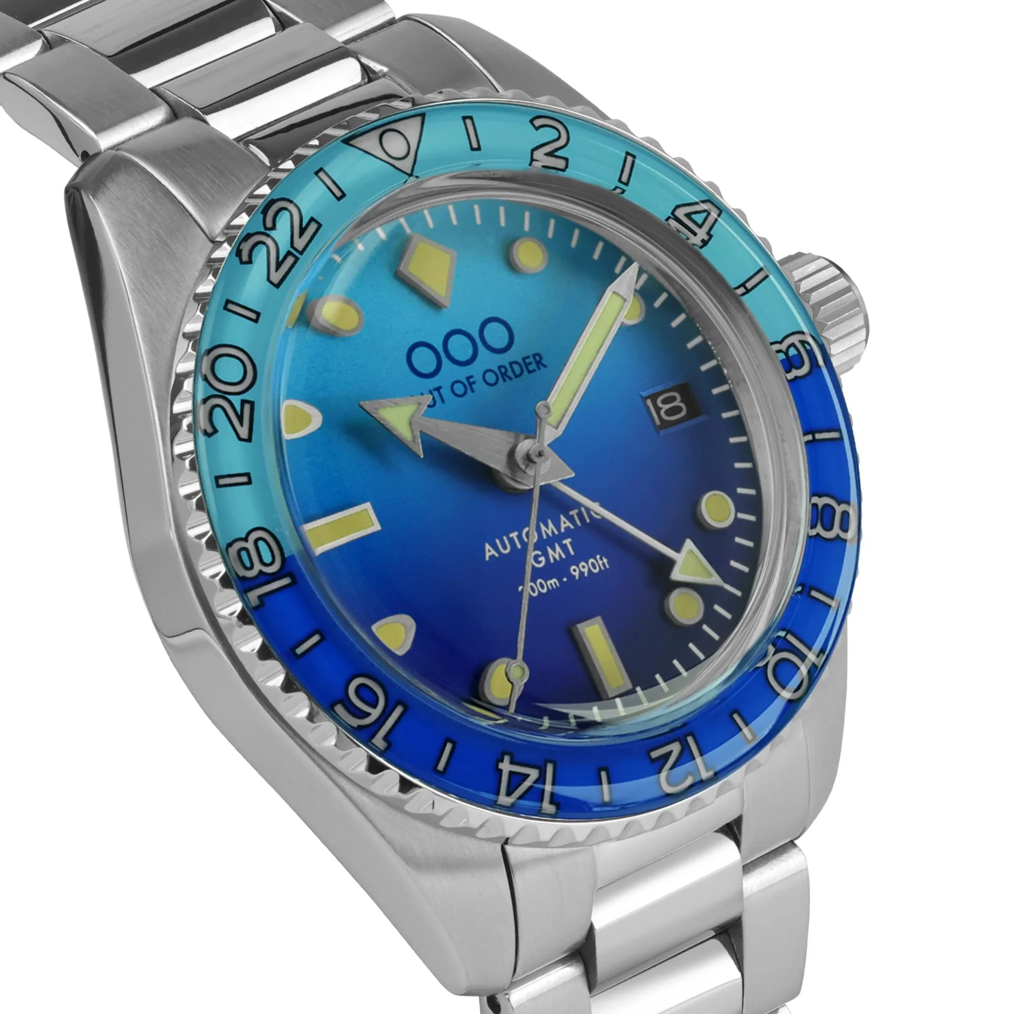 Out Of Order Bomba Blu Shaker Automatic GMT Ultra-Brushed Blue Dial Steel Strap Men's Watch OOO.001-25.BB.BAND.SS - Image 6