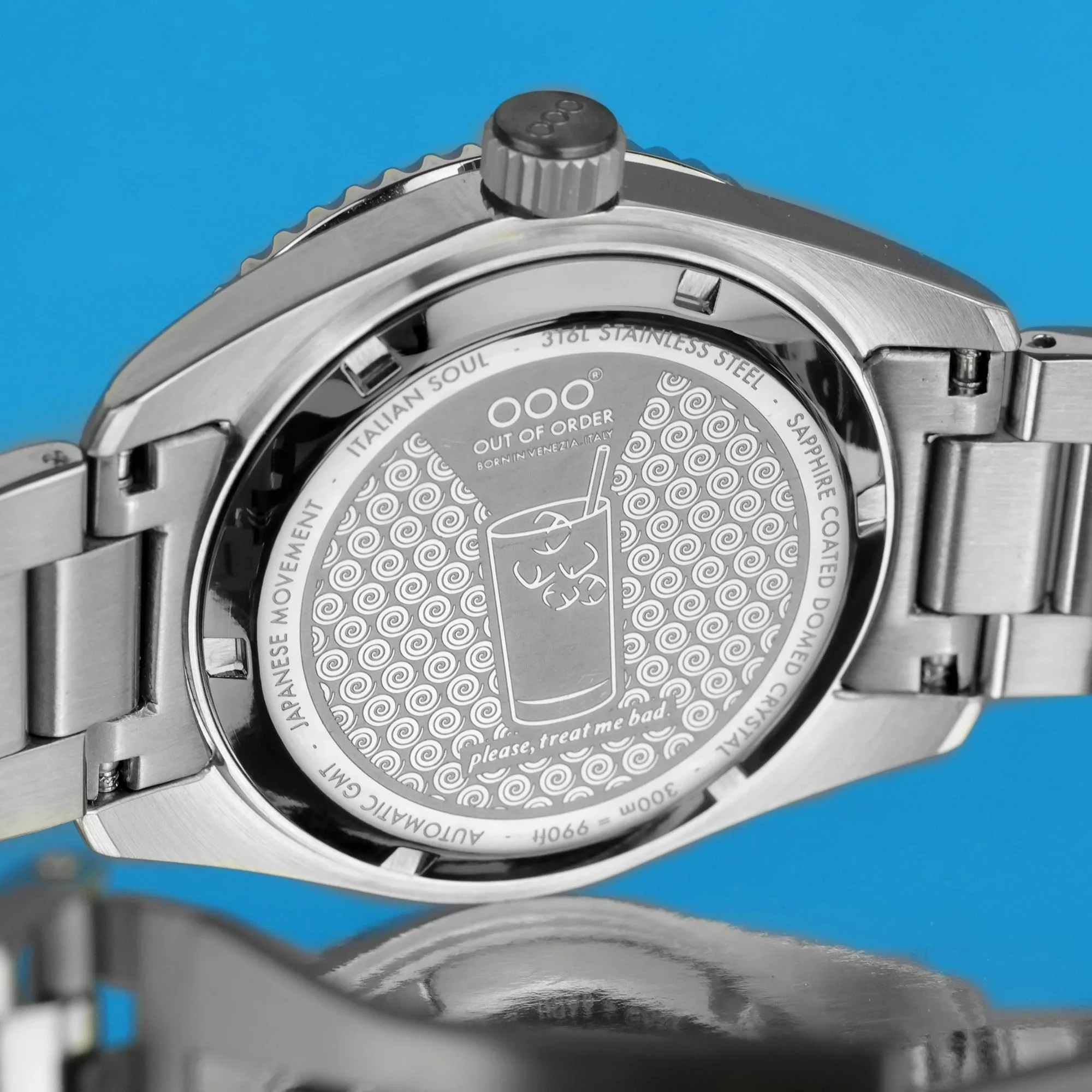 Out Of Order Bomba Blu Shaker Automatic GMT Ultra-Brushed Blue Dial Steel Strap Men's Watch OOO.001-25.BB.BAND.SS - Image 7