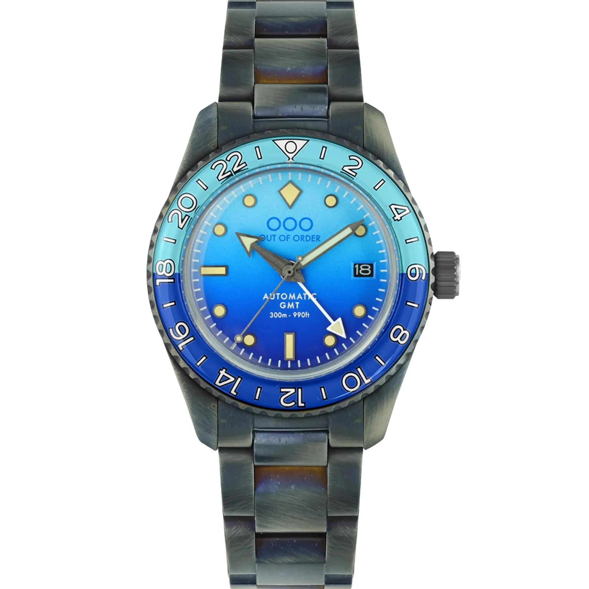 Out Of Order Bomba Blu Shaker Automatic GMT Ultra Brushed Blue Dial Steel Strap Men's Watch OOO.001-25.BB.BAND
