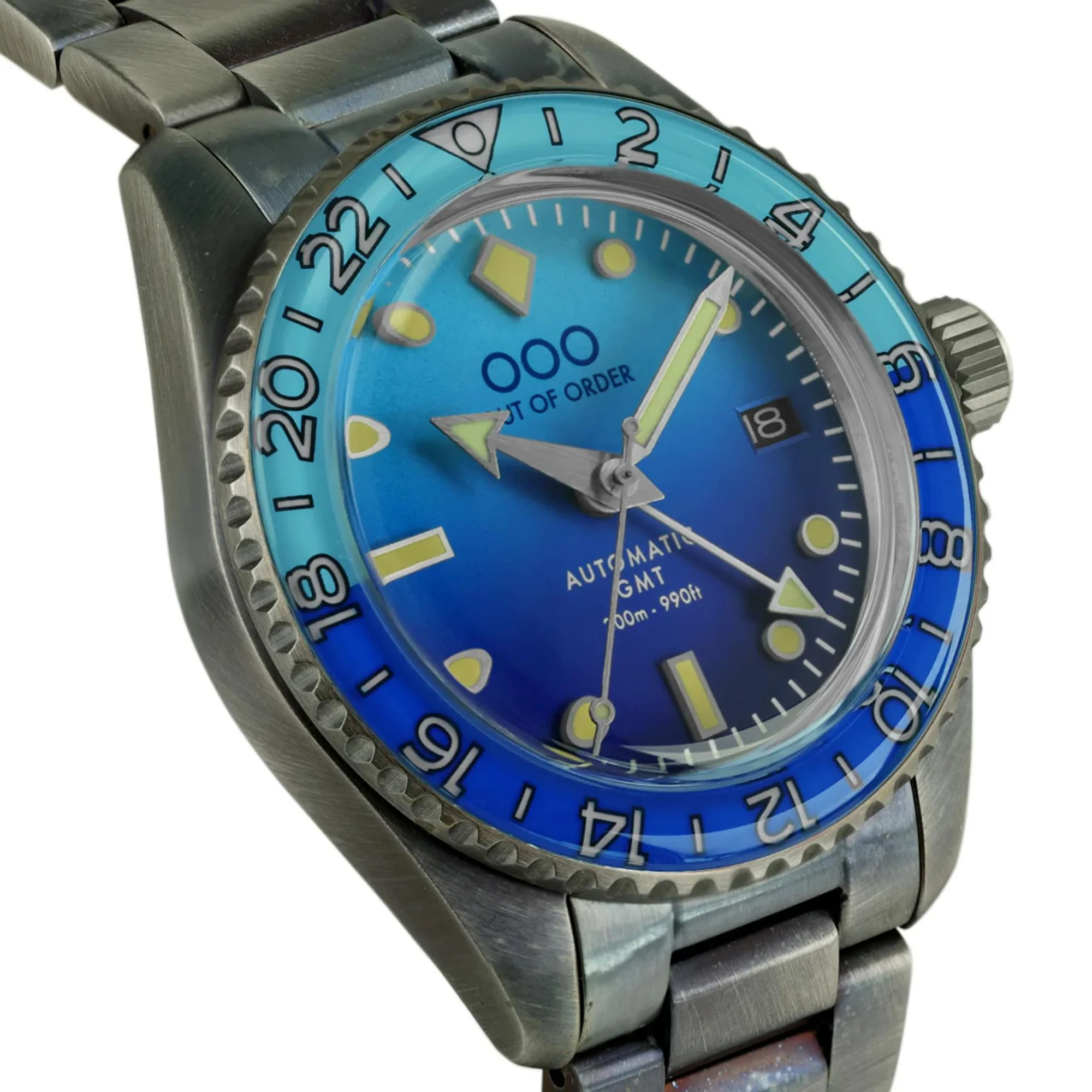 Out Of Order Bomba Blu Shaker Automatic GMT Ultra Brushed Blue Dial Steel Strap Men's Watch OOO.001-25.BB.BAND - Image 3
