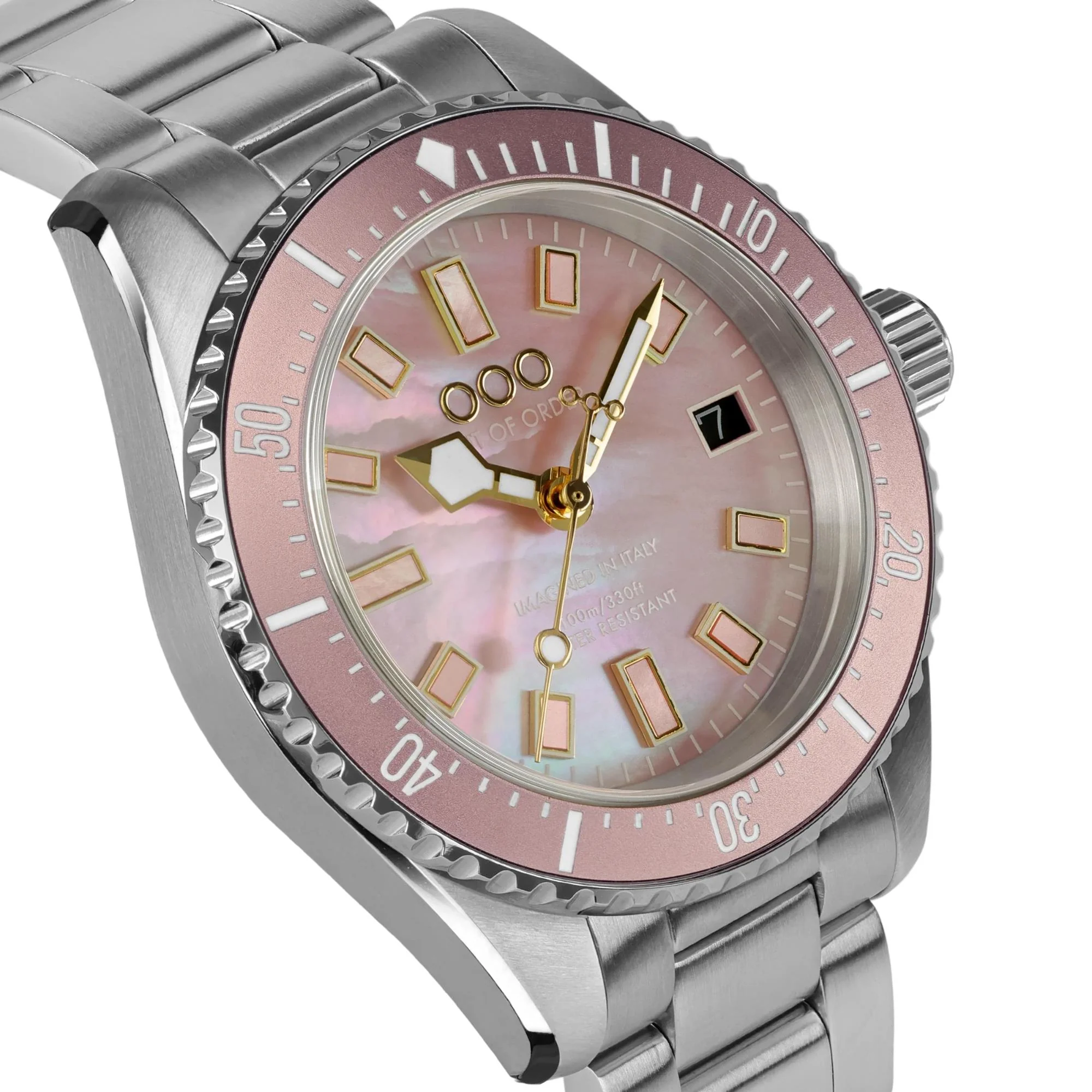 Out of Order Casanova 38 Mother of Pearl Quartz Pink Dial Steel Strap Unisex Watch OOO.001-38.RO - Image 5