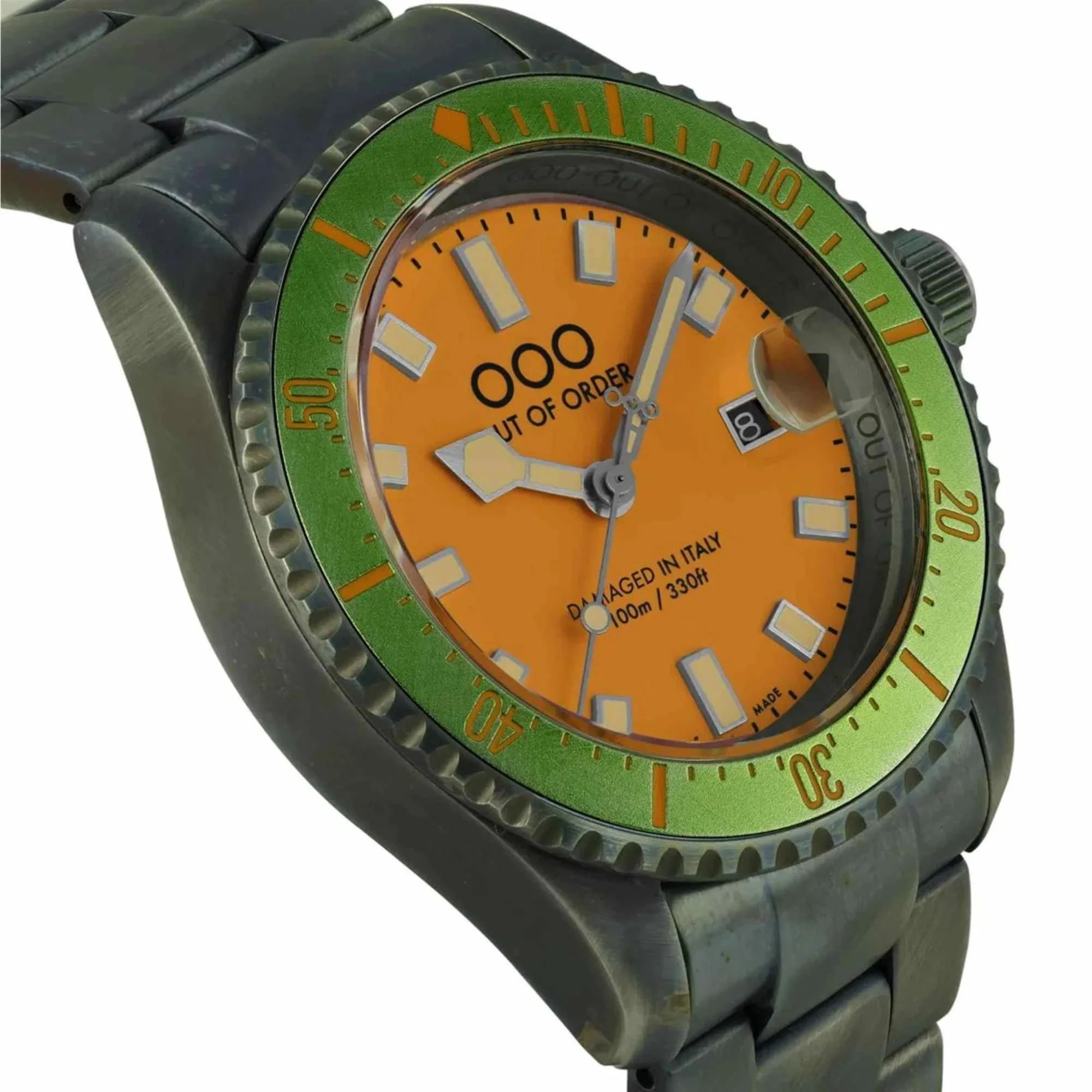 Out of Order Casanova Ultra Distressed Quartz Orange Dial Steel Strap Men's Watch OOO.001-18.MEL - Image 3