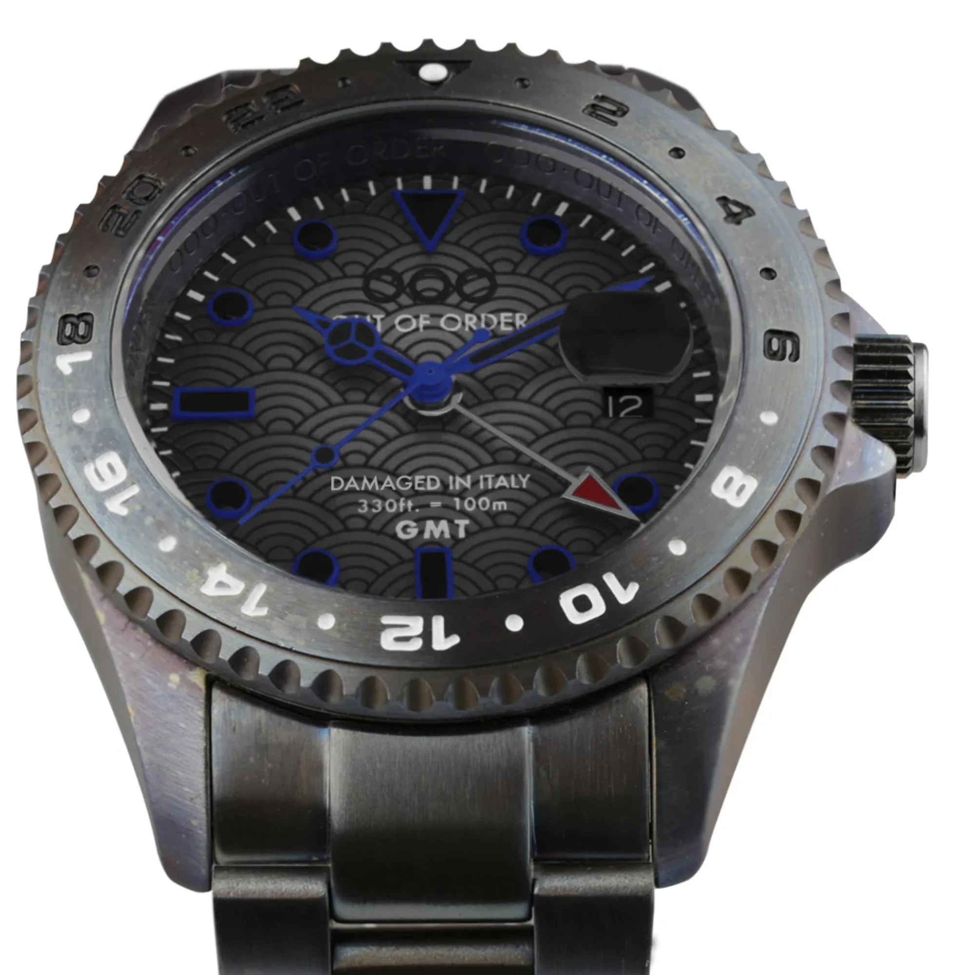 Out of Order GMT Tokyo Shibuya Swiss Made Ultra Distressed Dark Grey Dial Steel Strap Men's Watch OOO.001-19.TS - Image 6