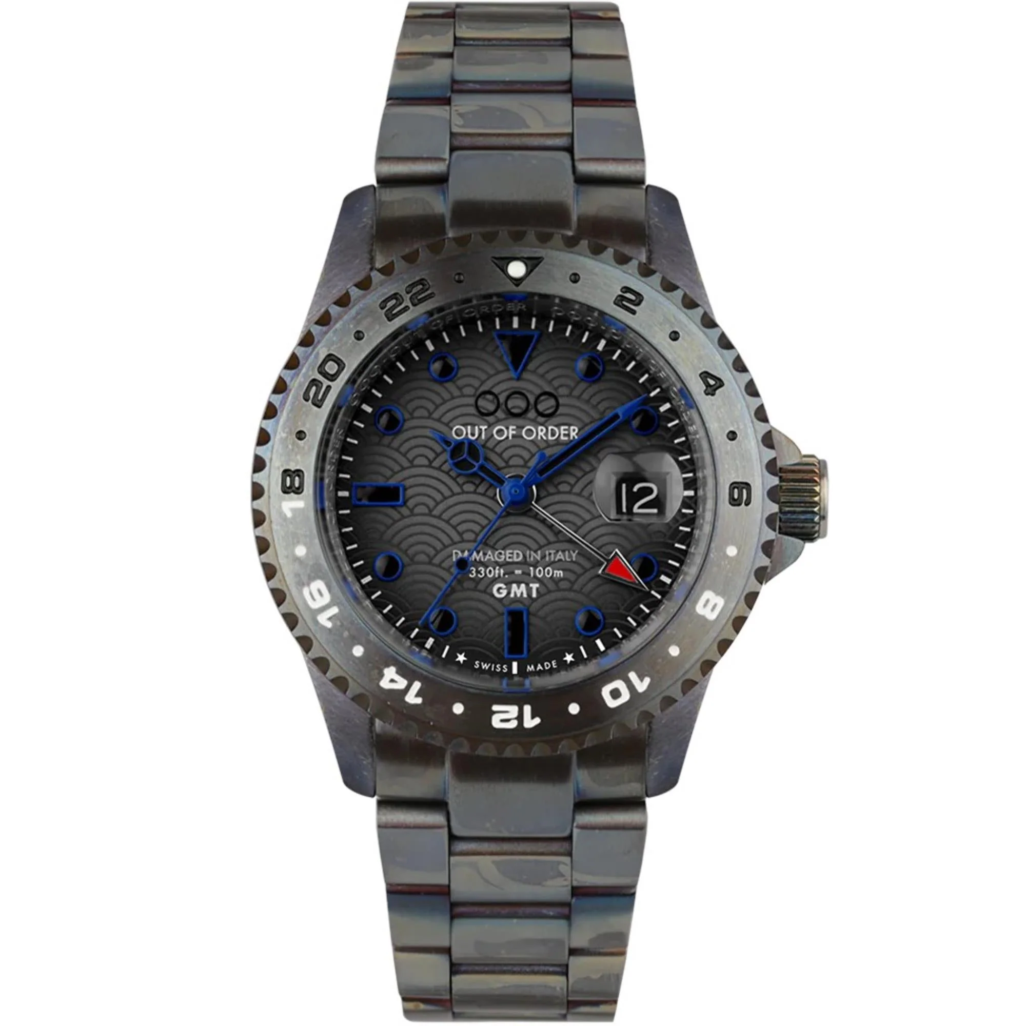 Out of Order GMT Tokyo Shibuya Swiss Made Ultra Distressed Dark Grey Dial Steel Strap Men's Watch OOO.001-19.TS - Image 9