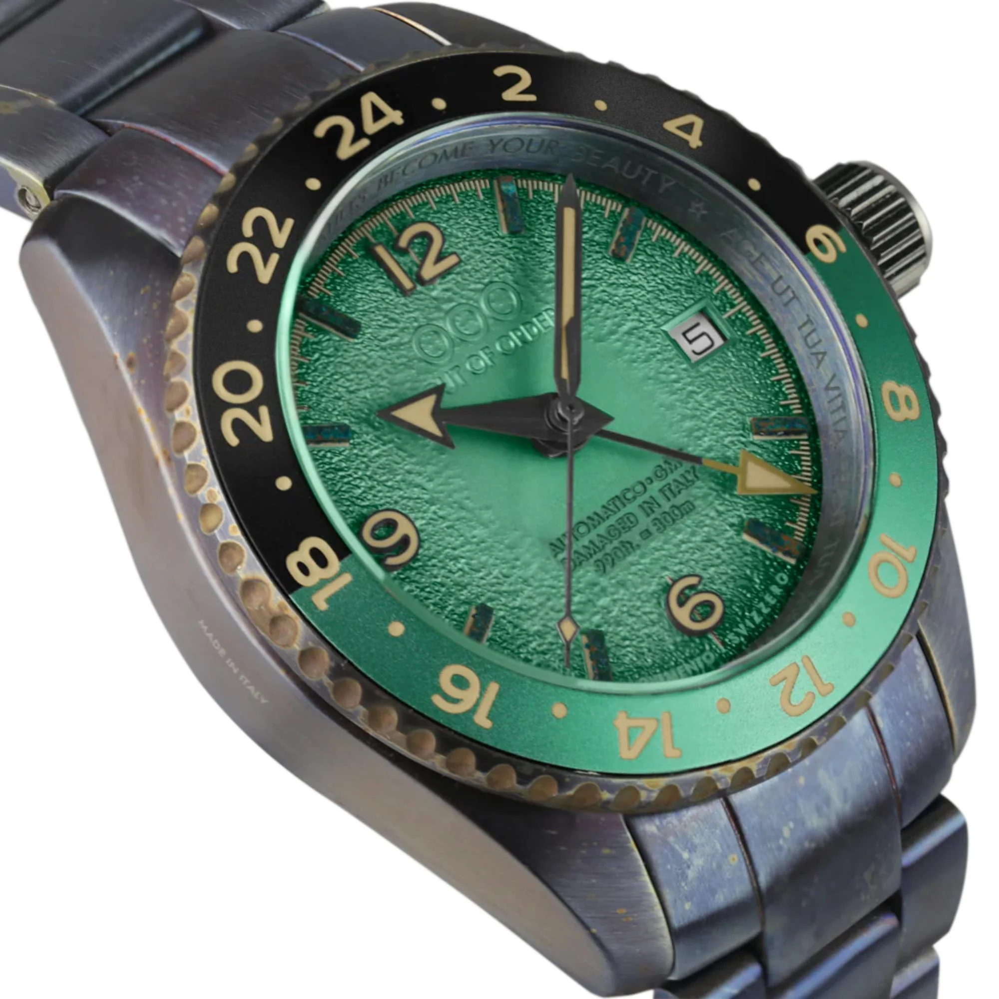 Out Of Order Green Trecento GMT Automatic Green Dial Steel Strap Men's Watch OOO.001-24.VE - Image 4