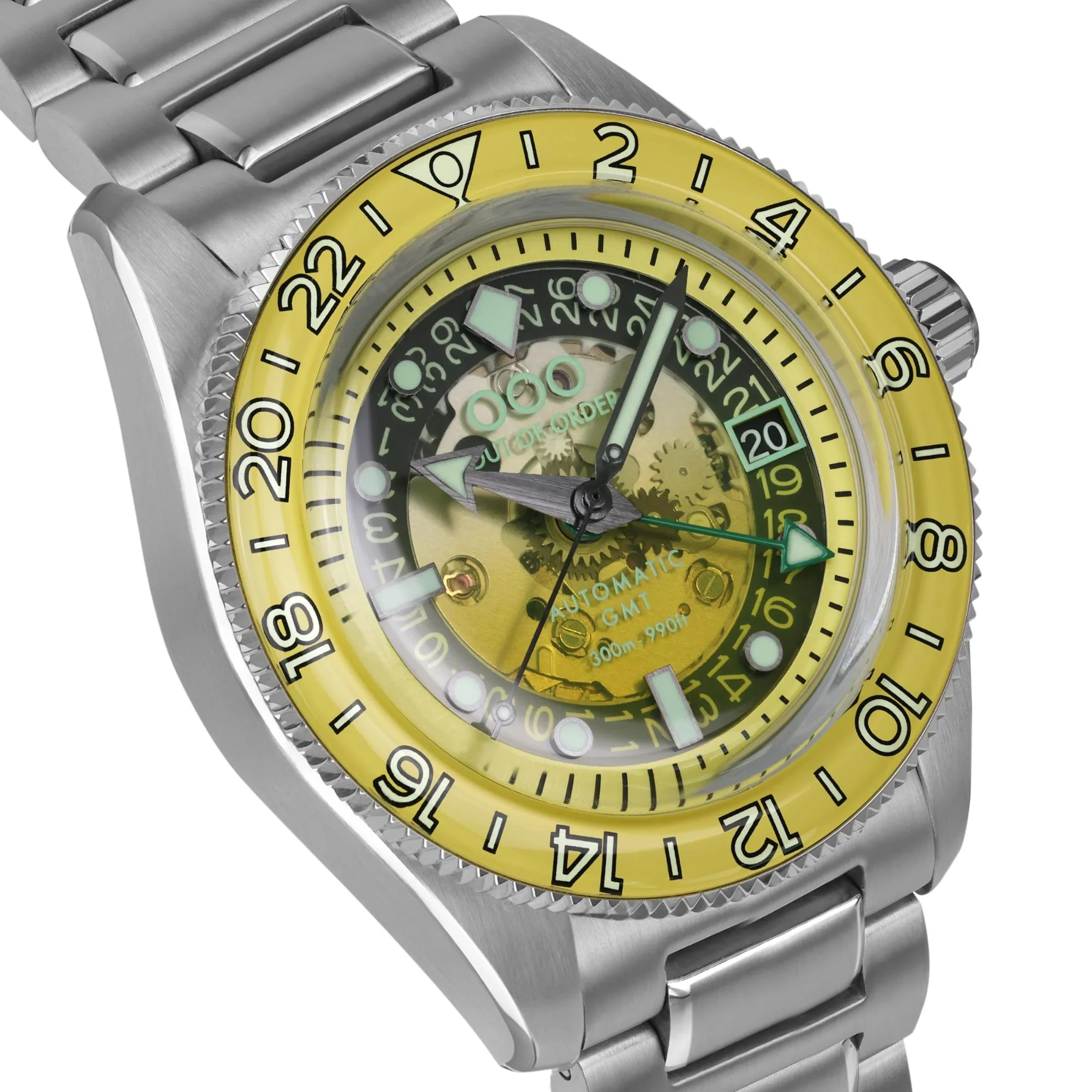 Out Of Order Limited Edition Shaker Limoncello Automatic GMT Steel Strap Men's Watch OOO.001-25.LC.BAND.SS - Image 4