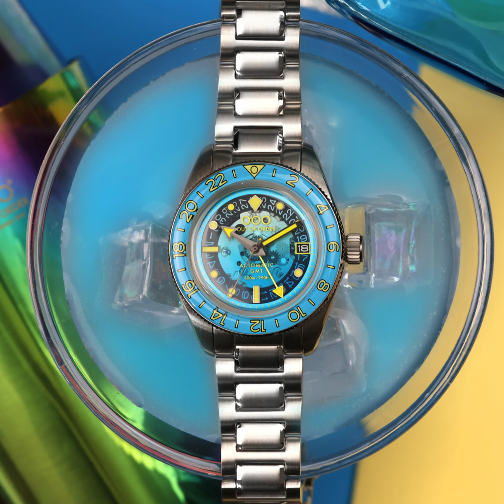 Out of Order Limited Edition Shaker Angelo Azzurro Automatic GMT Steel Strap Men's Watch OOO.001-25.AA.BAND.SS - Image 15
