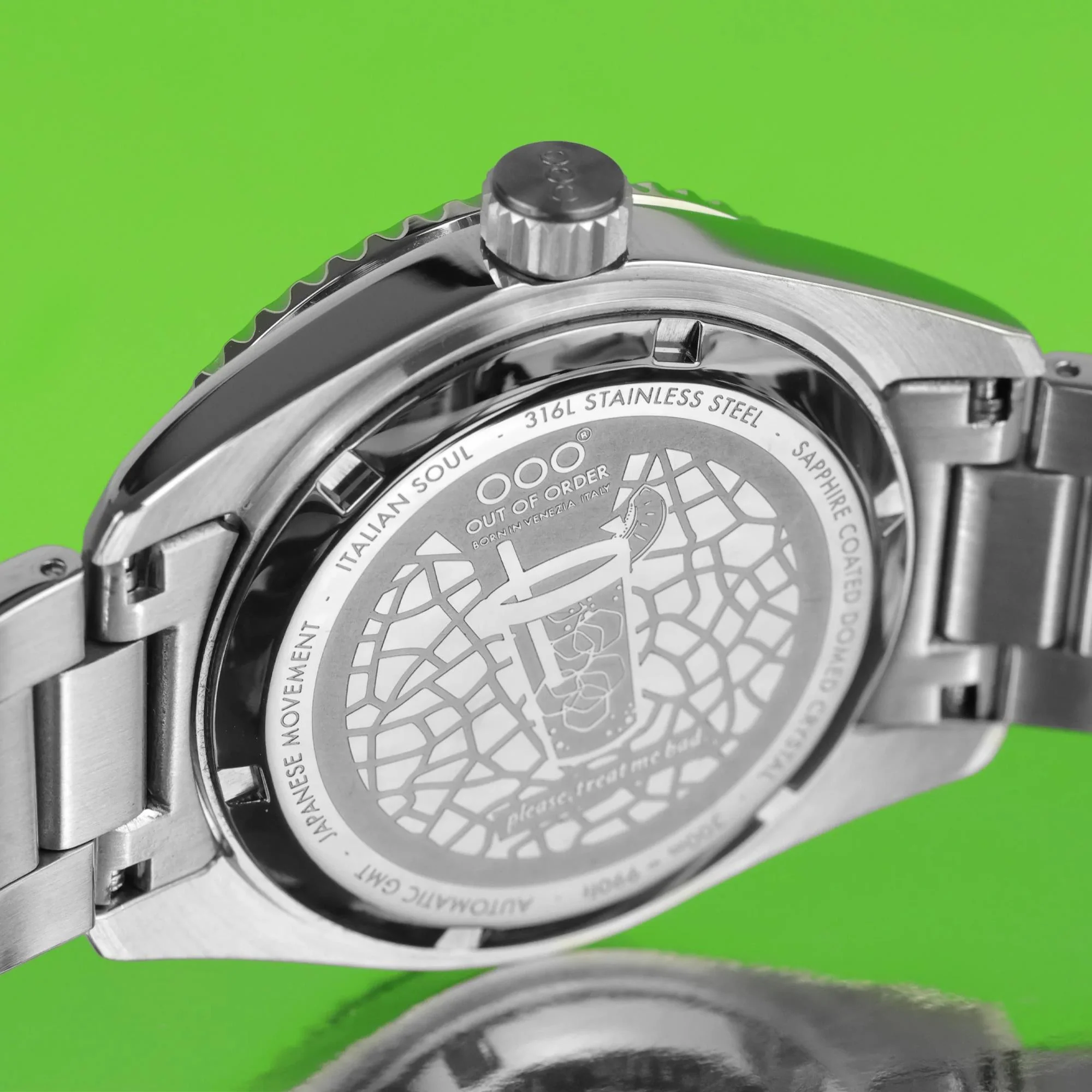 Out Of Order Midori Shaker Automatic GMT Ultra-Brushed Green Dial Steel Strap Men's Watch OOO.001-25.MI.BAND.SS - Image 3
