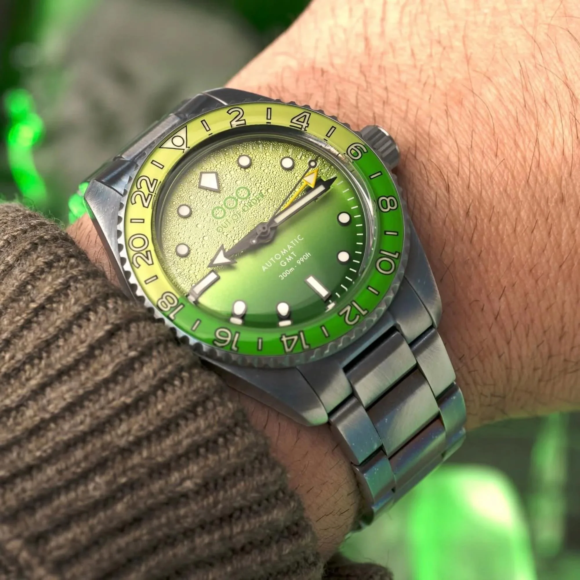 Out Of Order Midori Shaker Automatic GMT Ultra Distressed Green Dial Steel Strap Men's Watch OOO.001-25.MI.BAND - Image 2
