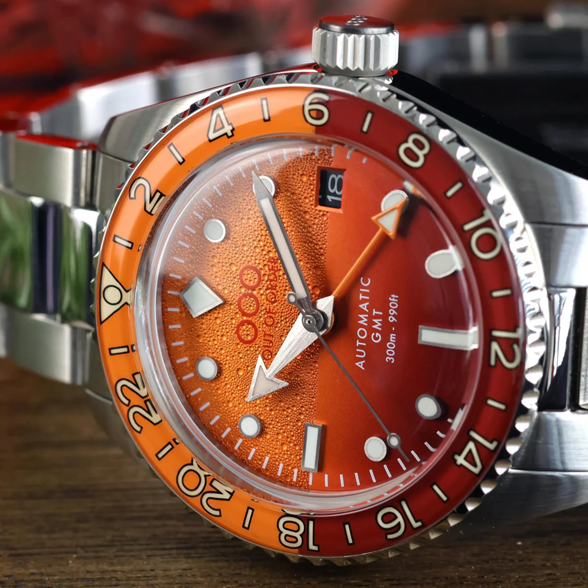 Out Of Order Negroni Shaker Automatic GMT Ultra-Brushed Orange Dial Steel Strap Unisex Watch OOO.001-25.NE.BAND.SS - Image 11