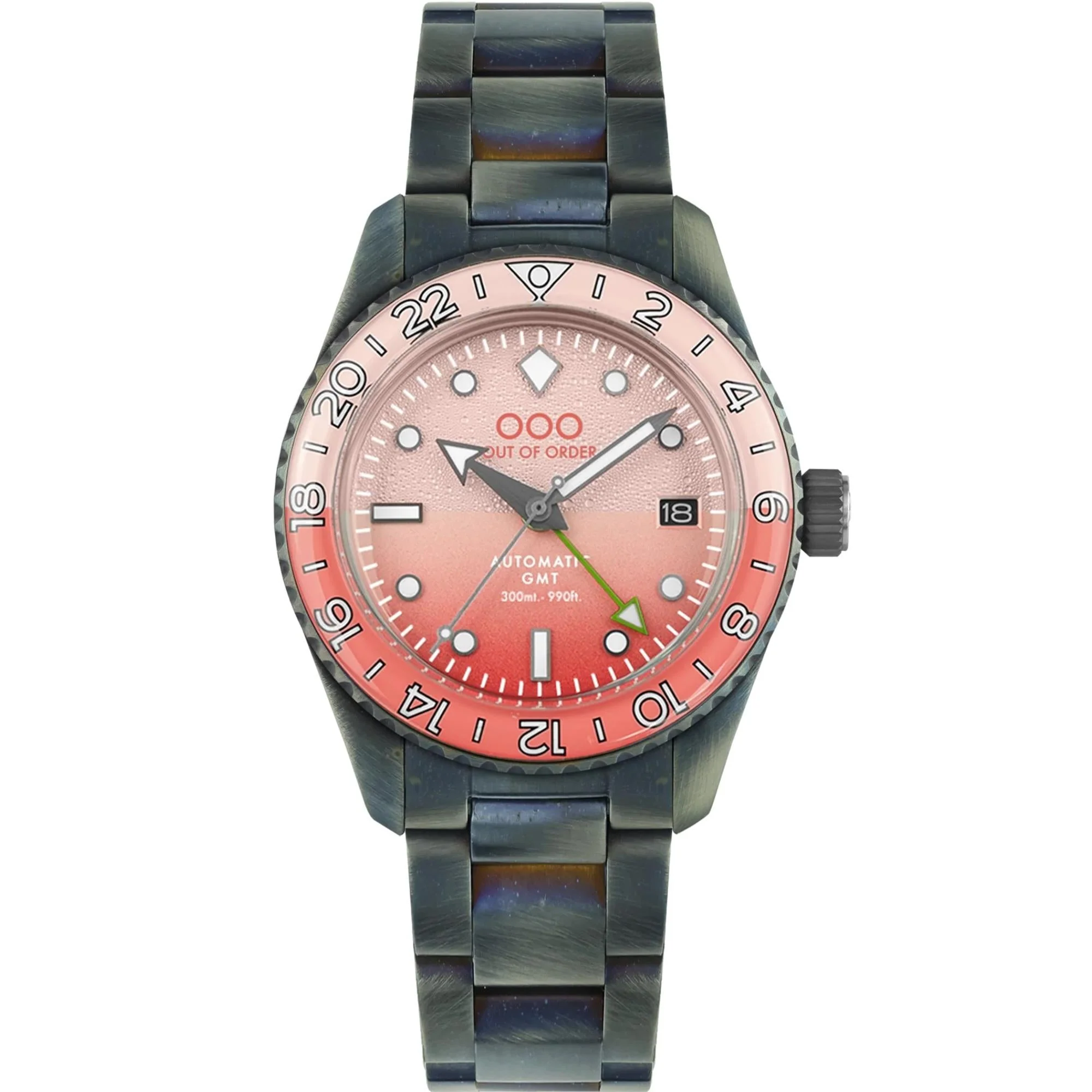 Out Of Order Paloma Shaker Automatic GMT Ultra Distressed Pink Dial Steel Strap Men's Watch OOO.001-25.PA.BAND - Image 8