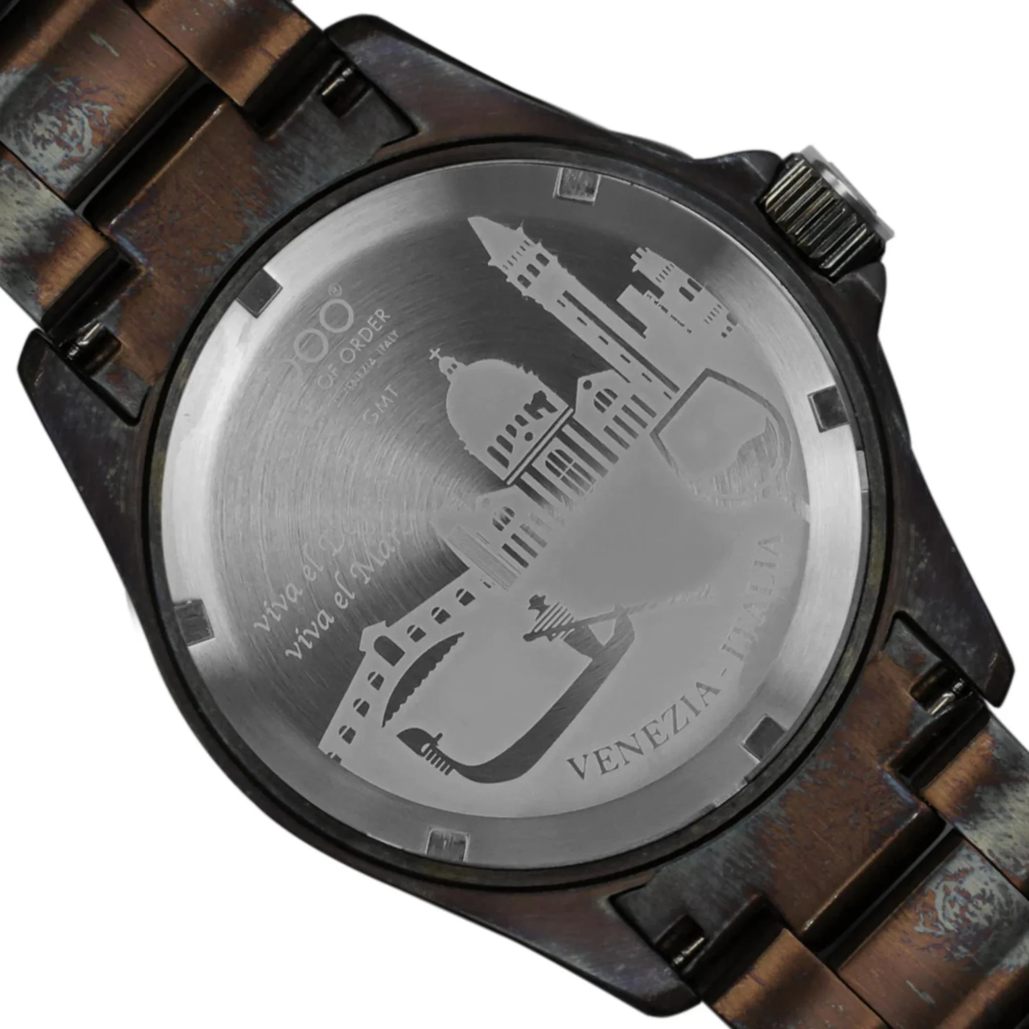 Out of Order Swiss Made GMT Venezia Ultra Distressed Green Dial Steel Strap Men's Watch OOO.001-19.VE - Image 13