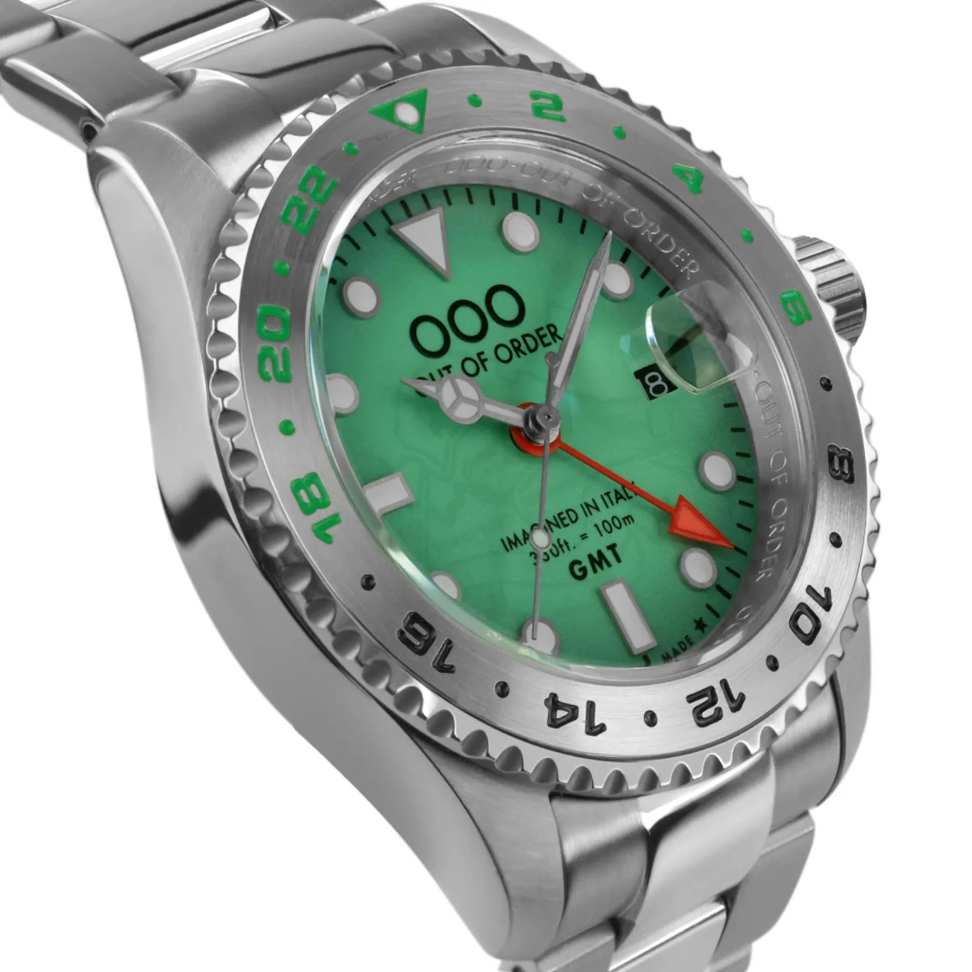 Out of Order Swiss GMT Venezia Ultra Brushed Green Dial Steel Strap Men's Watch OOO.001-19.VE.SS - Image 3
