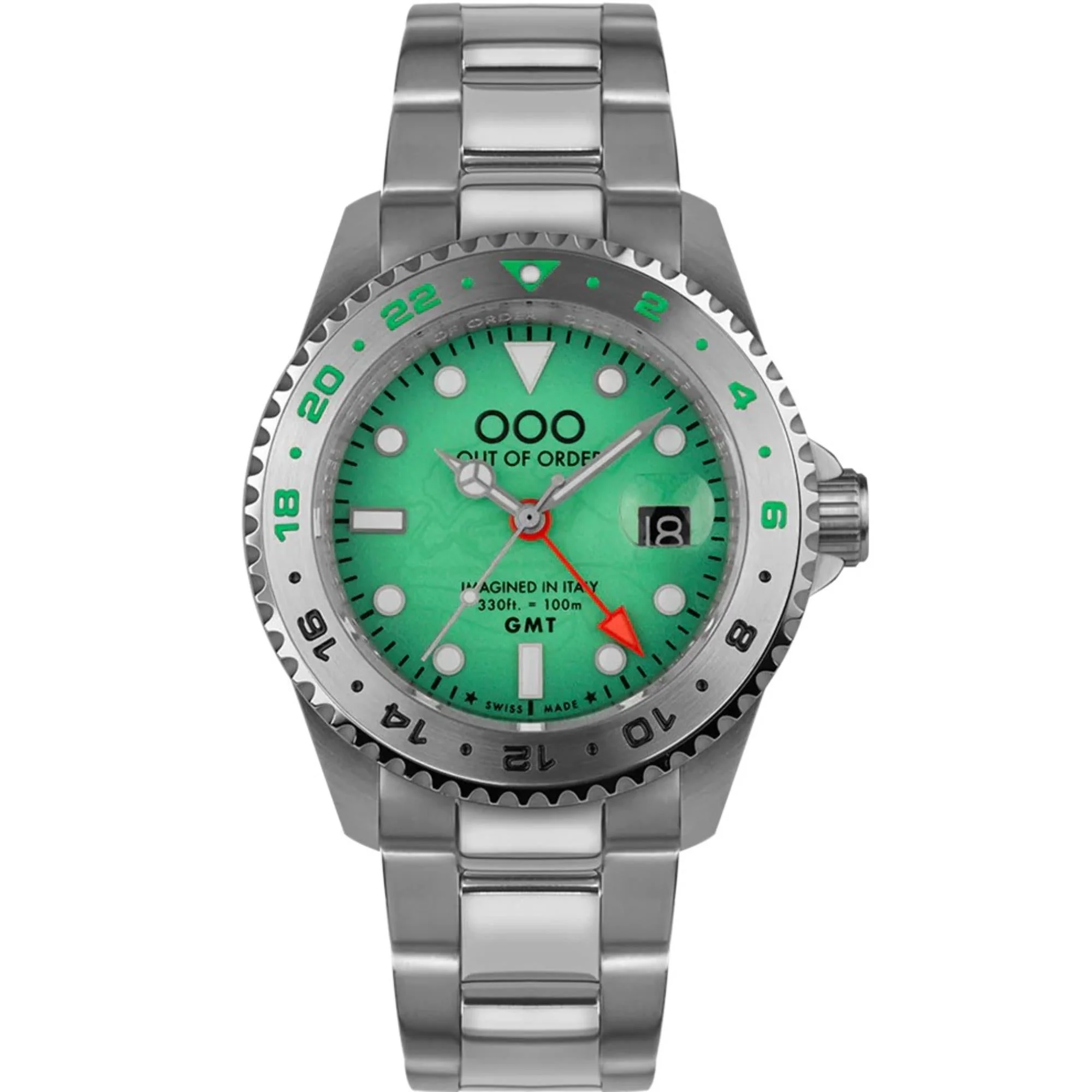 Out of Order Swiss GMT Venezia Ultra Brushed Green Dial Steel Strap Men's Watch OOO.001-19.VE.SS - Image 8
