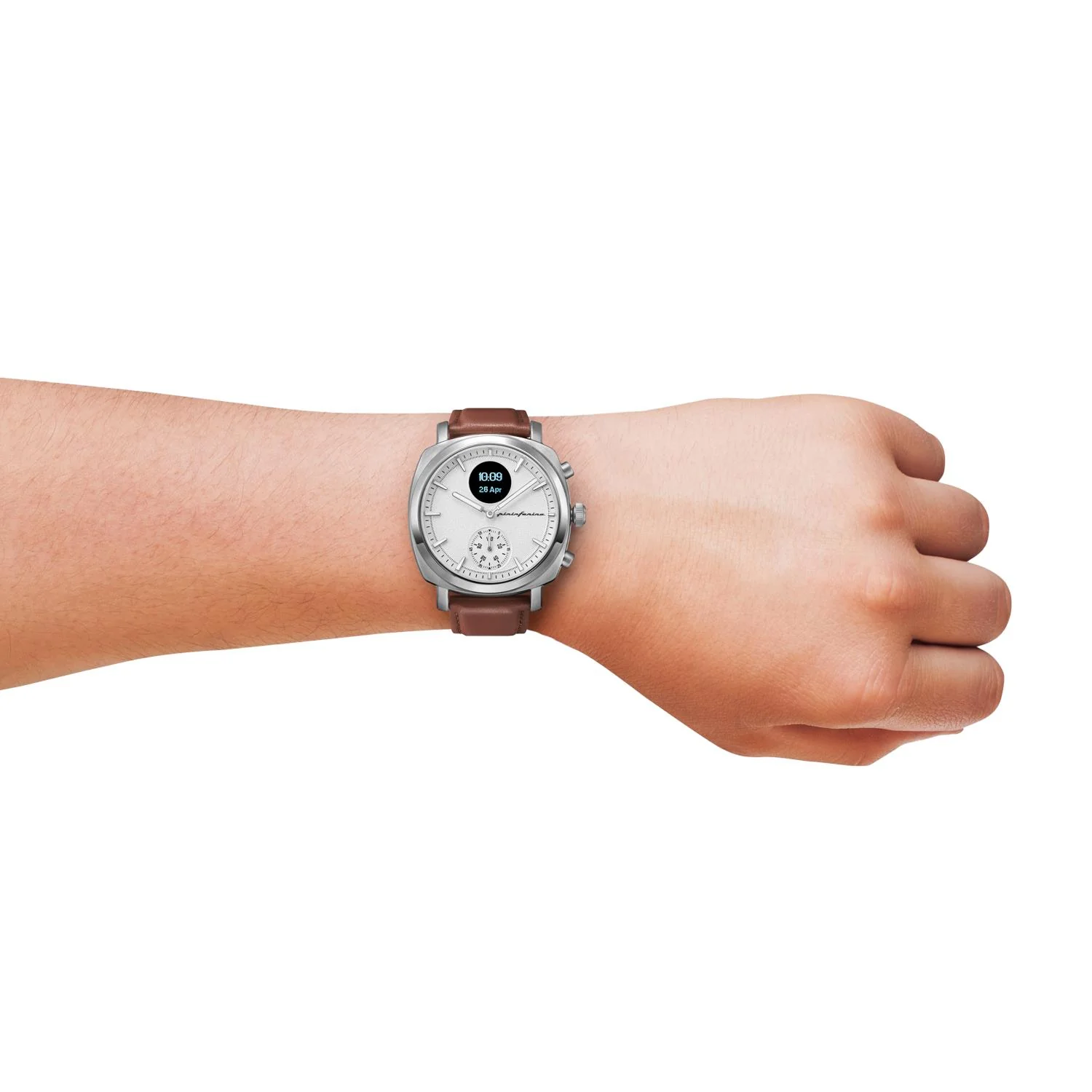 Pininfarina Senso Hybrid Moonlight Silver White Dial Brown Leather Strap Men’s Watch PMH01A-01 - Image 4