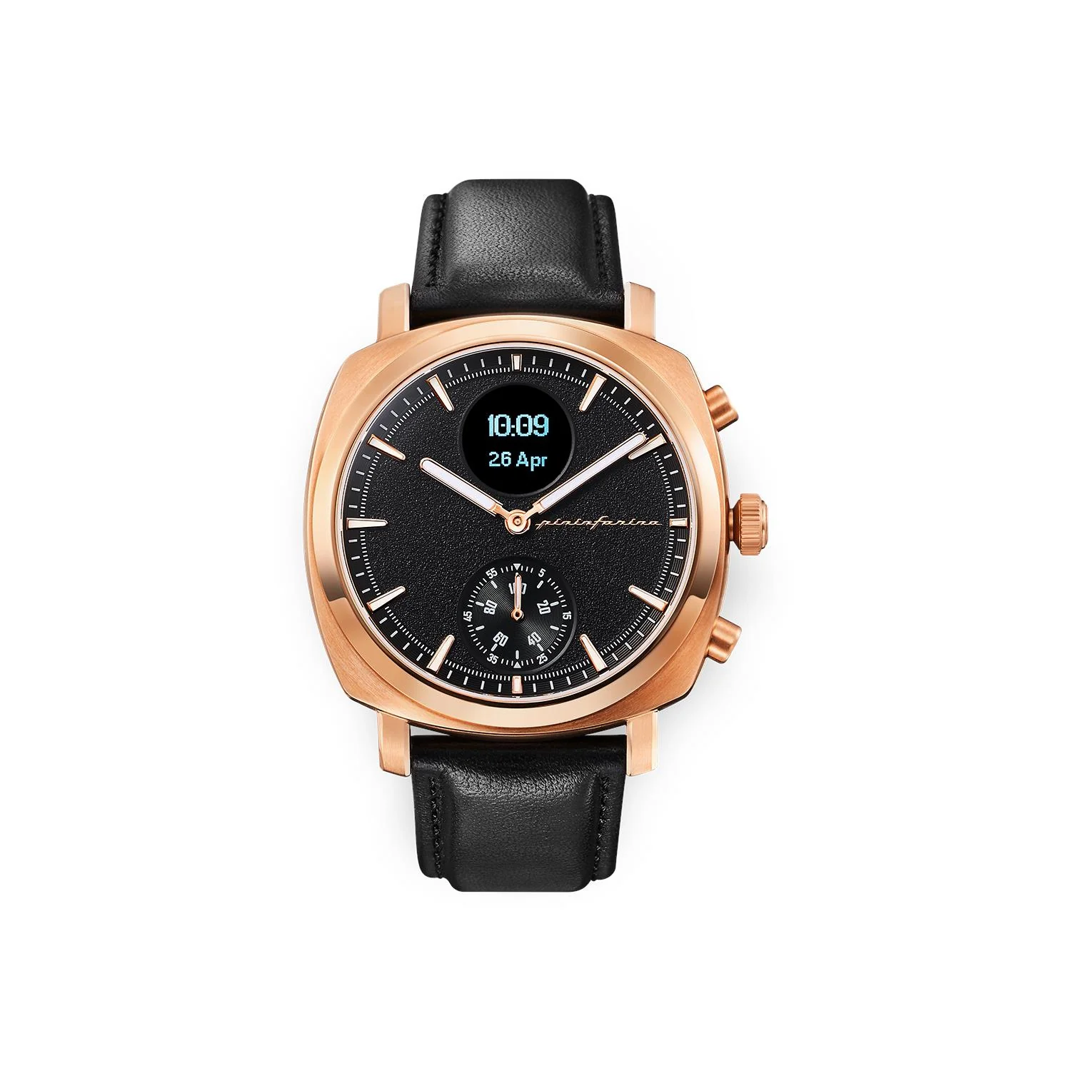 Pininfarina Senso Hybrid Sunburst Rose Black Dial Black Leather Strap Men’s Watch PMH01A-03 - Image 5
