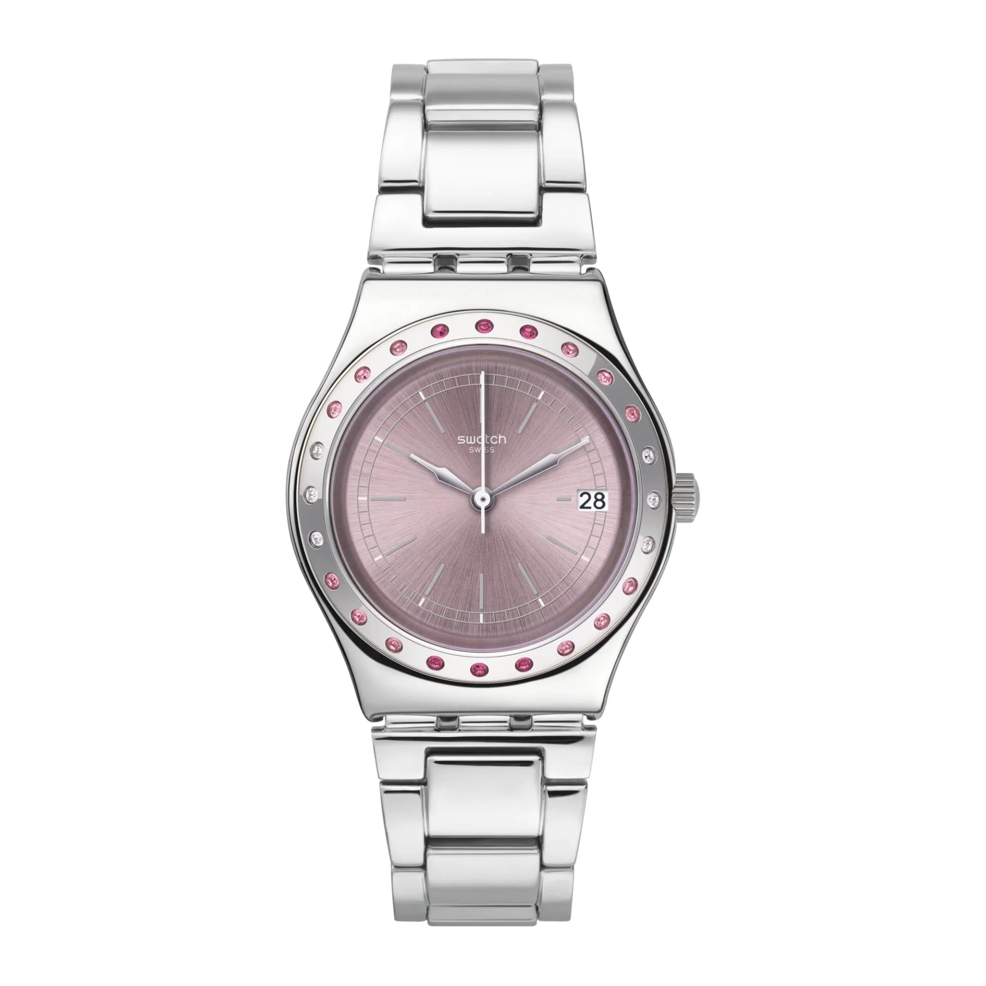 Swatch Pinkaround Quartz Pink Dial Stainless Steel Bracelet Ladies Watch YLS455G - Image 5