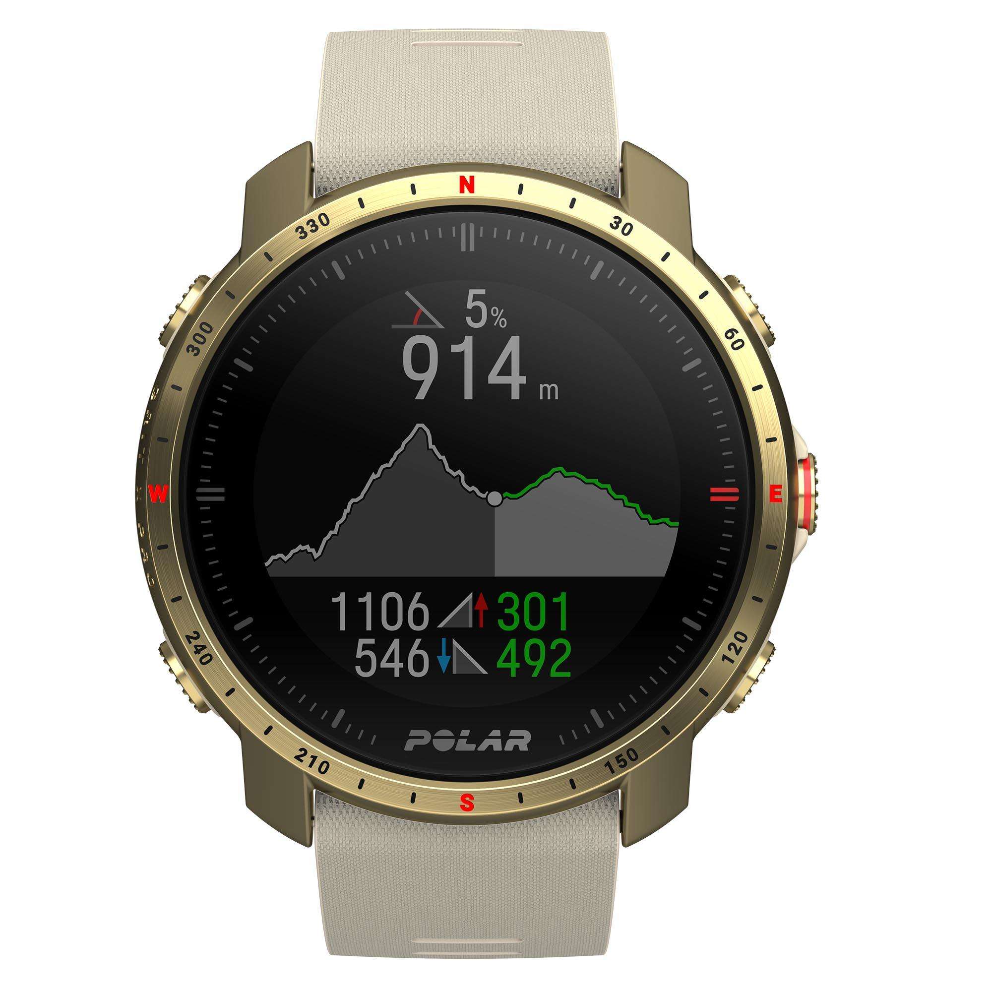 Polar Grit X Pro Arctic Gold Quartz Black Dial Cream Brown Synthetic Rubber Strap Unisex Watch 90085776 - Image 12