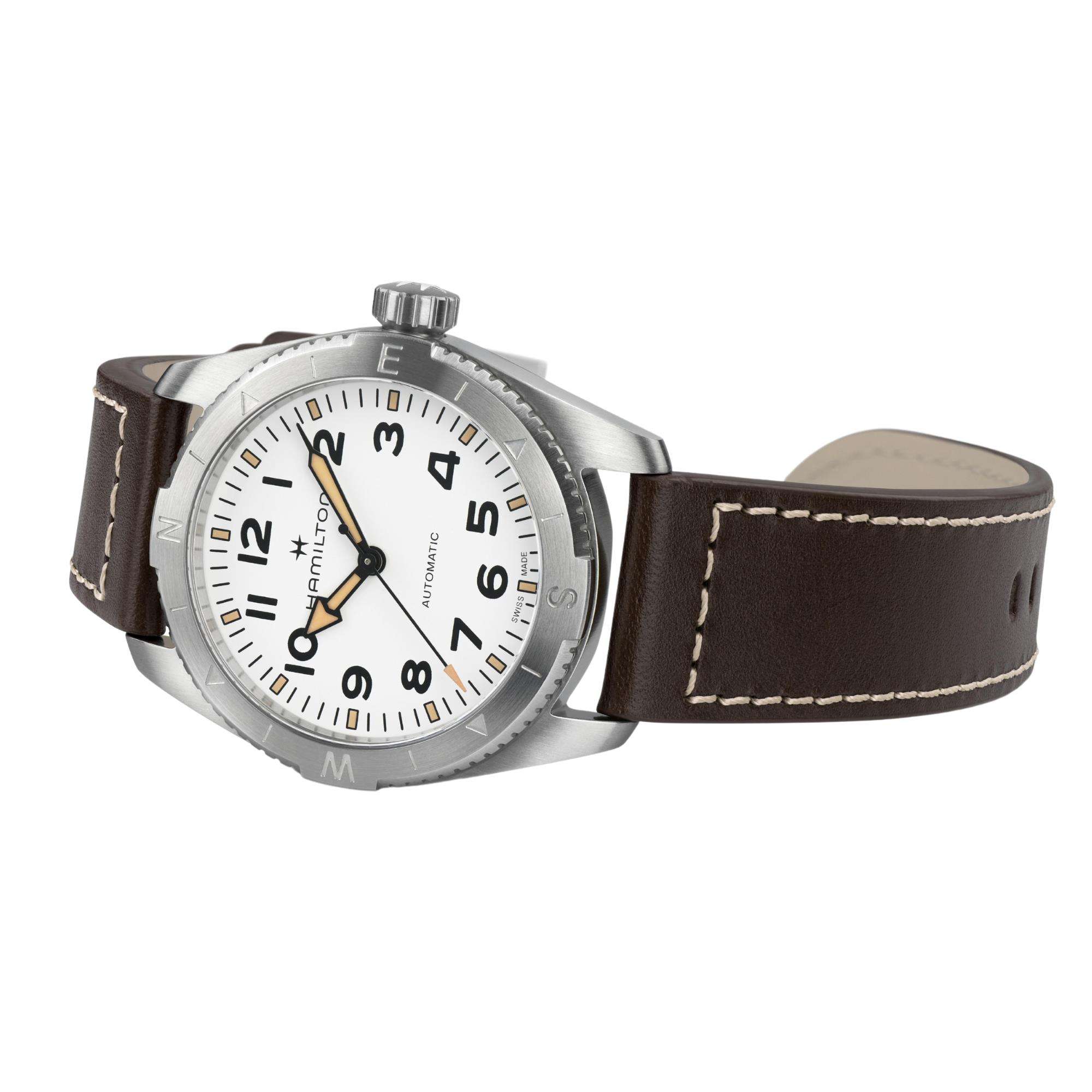 Hamilton Khaki Field Expedition Auto White Dial Brown Leather Strap Men's Watch H70225510 - Image 3