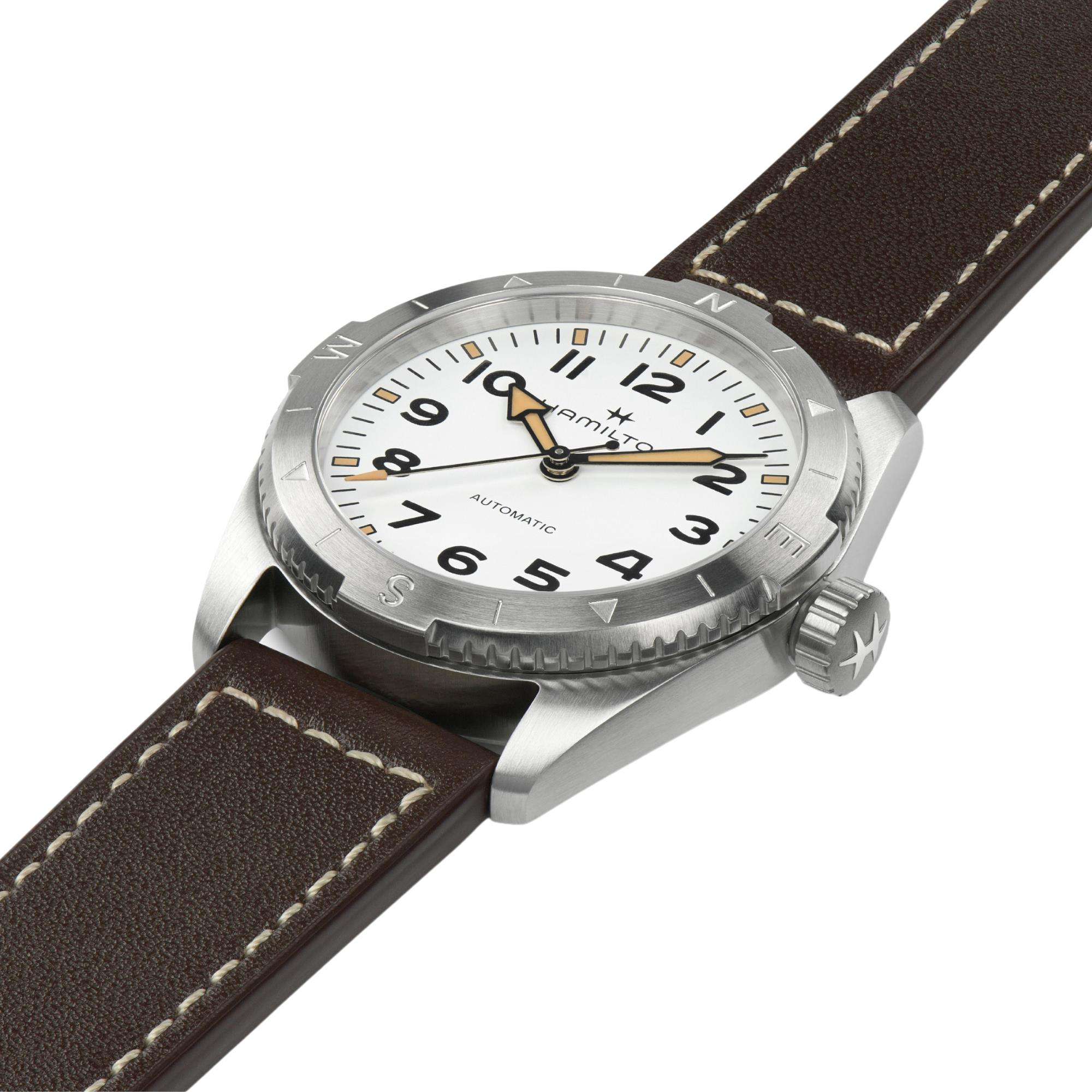 Hamilton Khaki Field Expedition Auto White Dial Brown Leather Strap Men's Watch H70225510 - Image 4