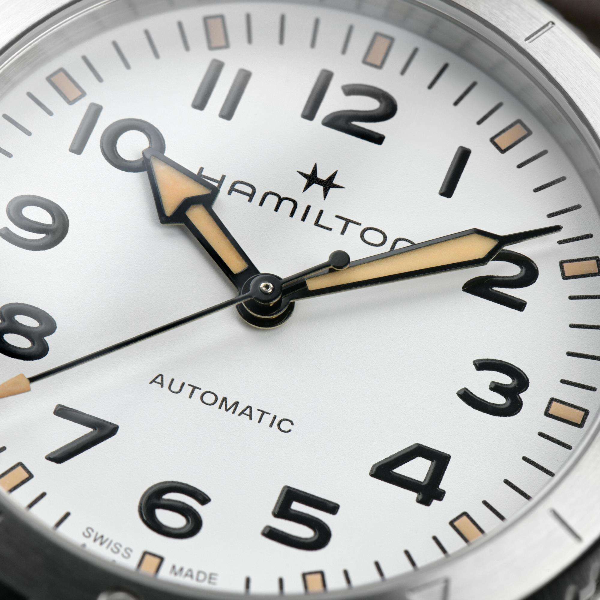 Hamilton Khaki Field Expedition Auto White Dial Brown Leather Strap Men's Watch H70225510 - Image 5