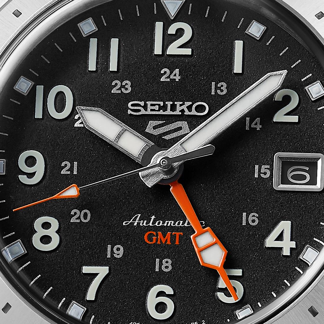 Seiko 5 Sports Field Deploy Mechanical GMT Automatic Black Dial Stainless Steel Bracelet Men's Watch SSK023K1 - Image 2