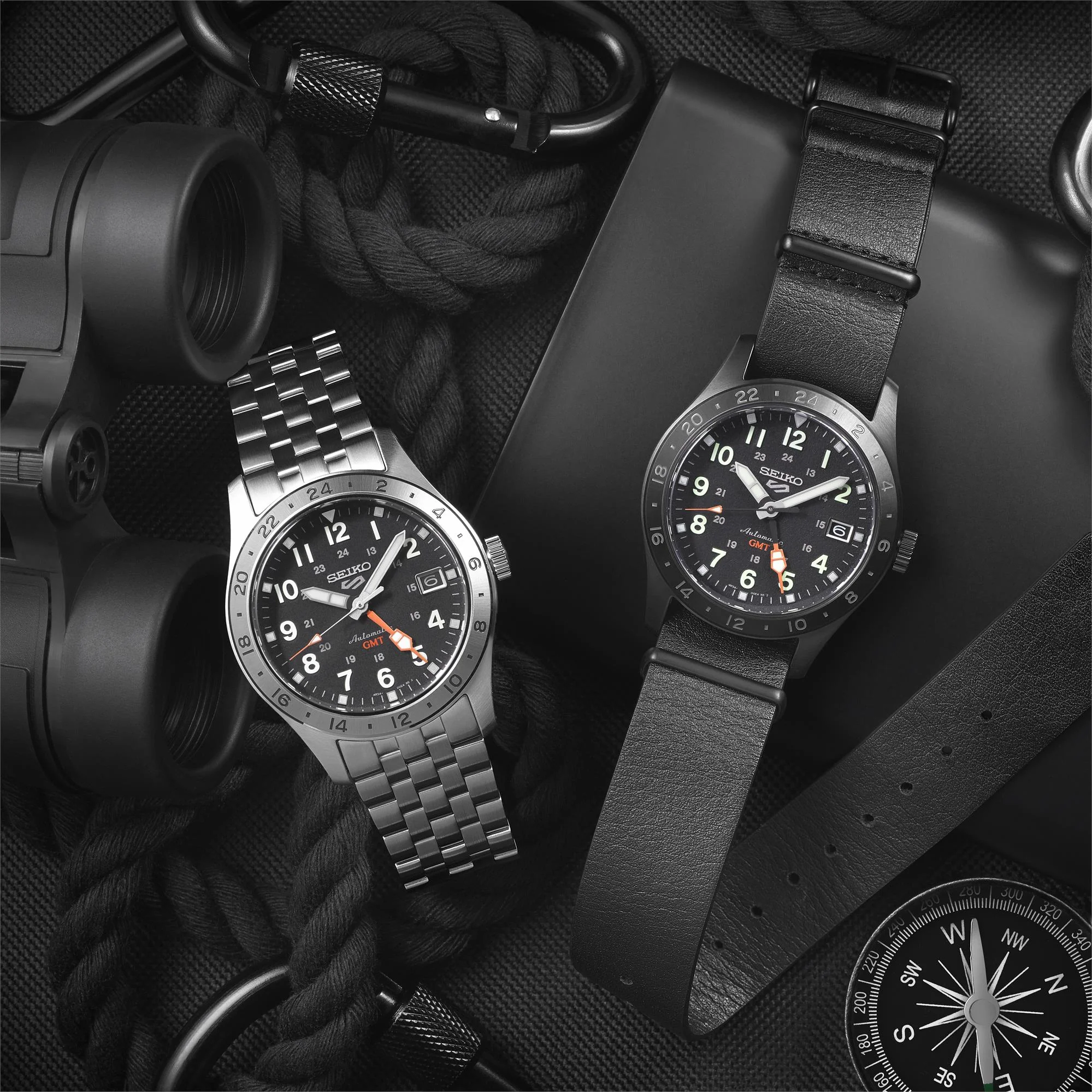 Seiko 5 Sports Field Deploy Mechanical GMT Automatic Black Dial Stainless Steel Bracelet Men's Watch SSK023K1 - Image 4