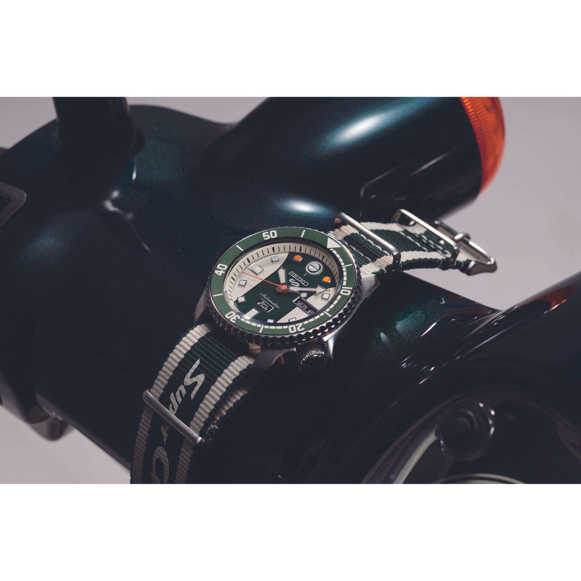 Seiko 5 Sports Honda Super Cub Automatic Multicoloured Dial Fabric NATO Strap Men's Watch SRPJ49K1 - Image 5