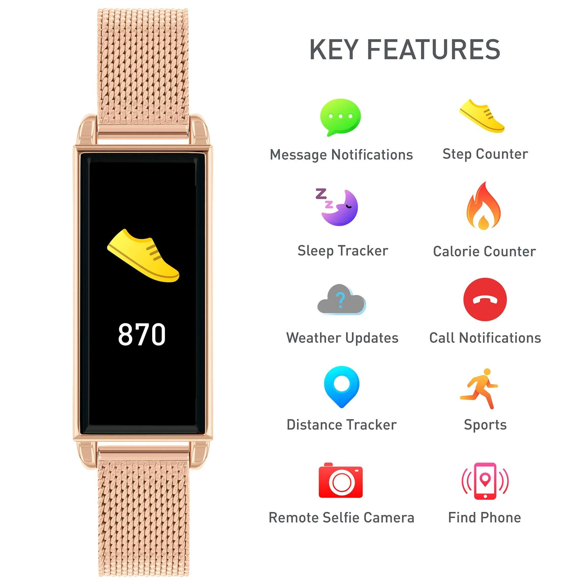 Reflex Active Digital Quartz Black Dial Rose Gold PVD Milanese Bracelet Ladies Smartwatch RA02-4040 - Image 2
