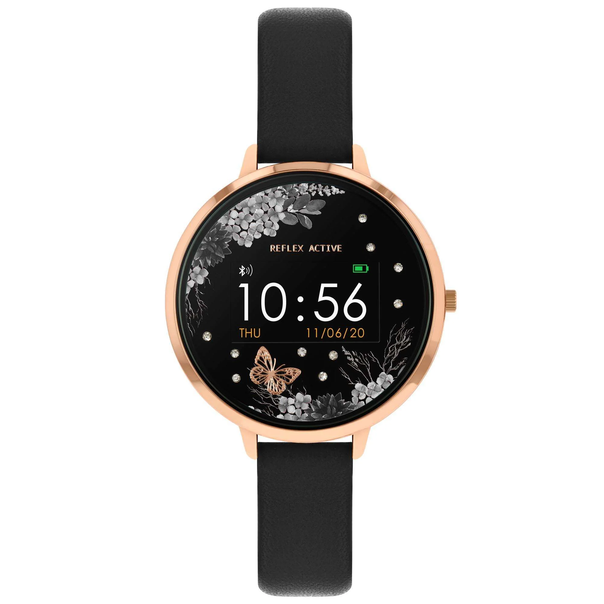 Reflex Active Series 03 Quartz Black Floral Dial Black Leatherette Strap Ladies Smartwatch RA03-2076 - Image 5