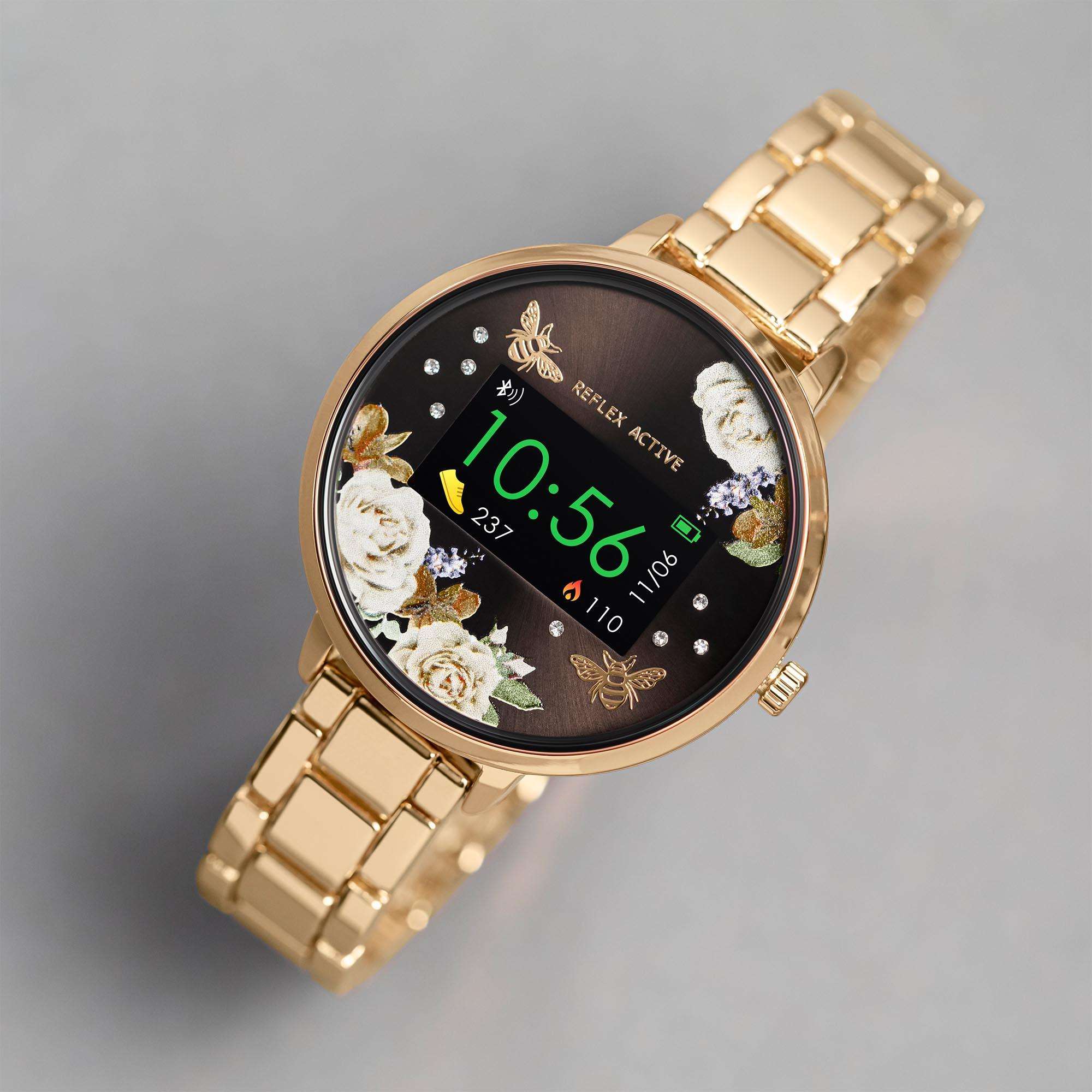 Reflex Active Series 03 Quartz Black Floral Gold PVD Stainless Steel Bracelet Ladies Smartwatch RA03-4008 - Image 4