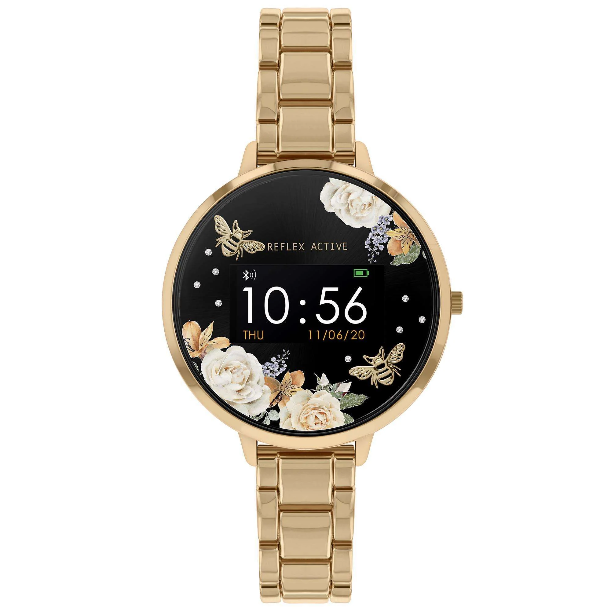 Reflex Active Series 03 Quartz Black Floral Gold PVD Stainless Steel Bracelet Ladies Smartwatch RA03-4008 - Image 6