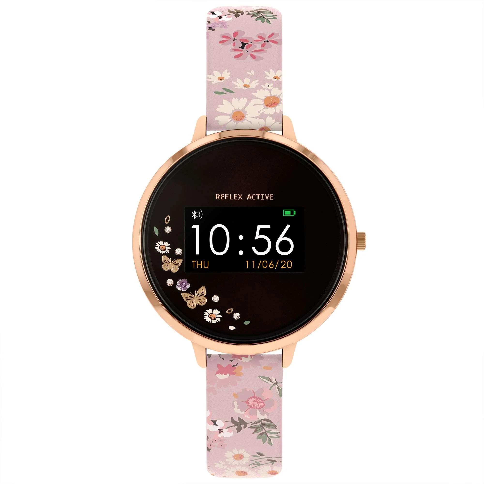 Reflex Active Bluetooth Black Dial Pink Floral Strap Rose Gold Bracelet Ladies Smartwatch RA03-2058 - Image 7