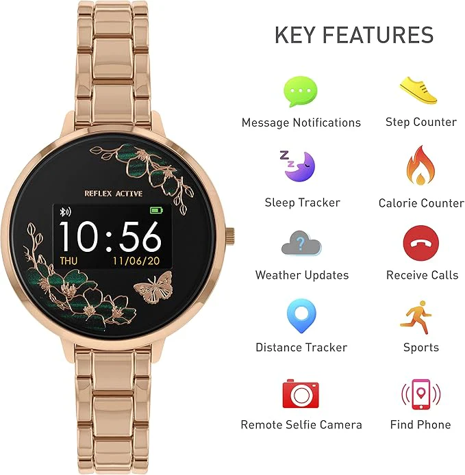 Reflex Active Series 03 Quartz Black Dial Rose Gold PVD Bracelet Ladies Smartwatch RA03-4028 - Image 5