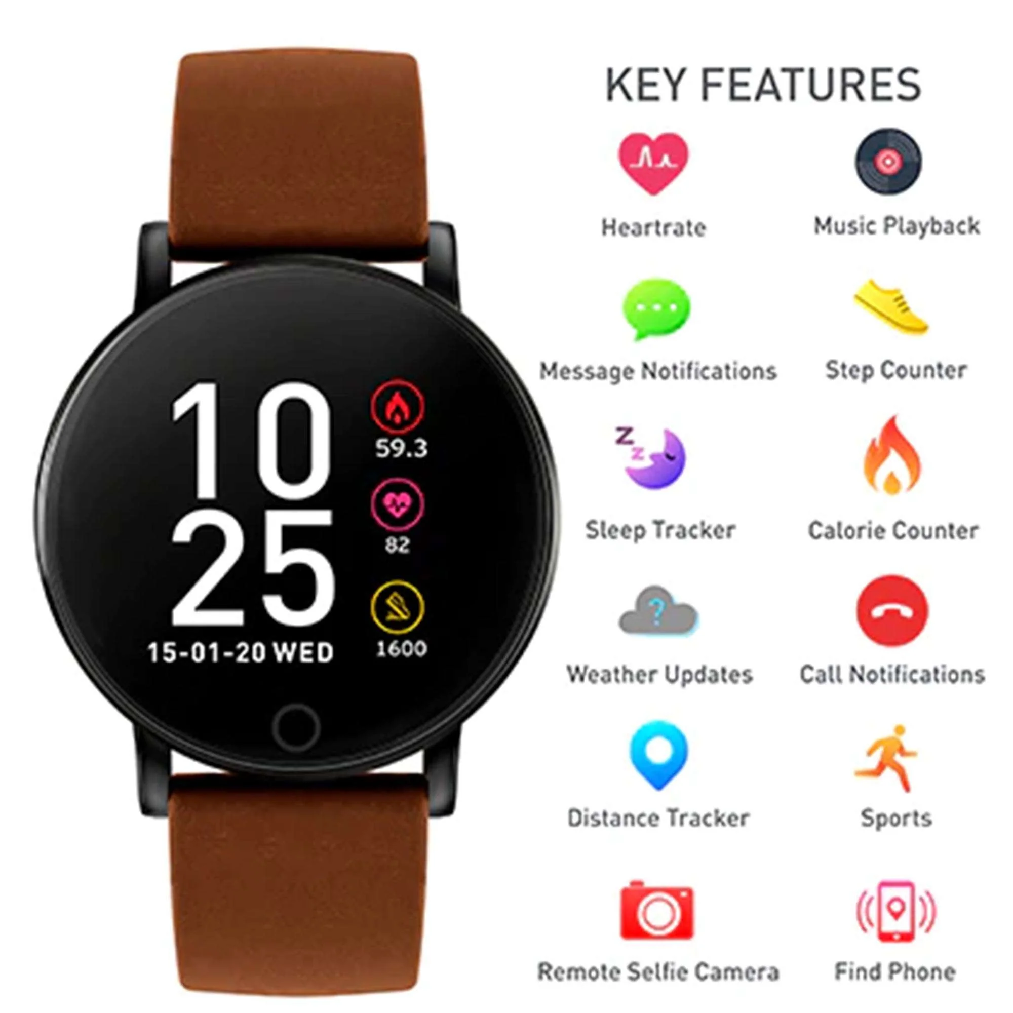 Reflex Active Series 05 Quartz Black Dial Tan Leatherette Strap Ladies Smartwatch RA05-2032 - Image 3