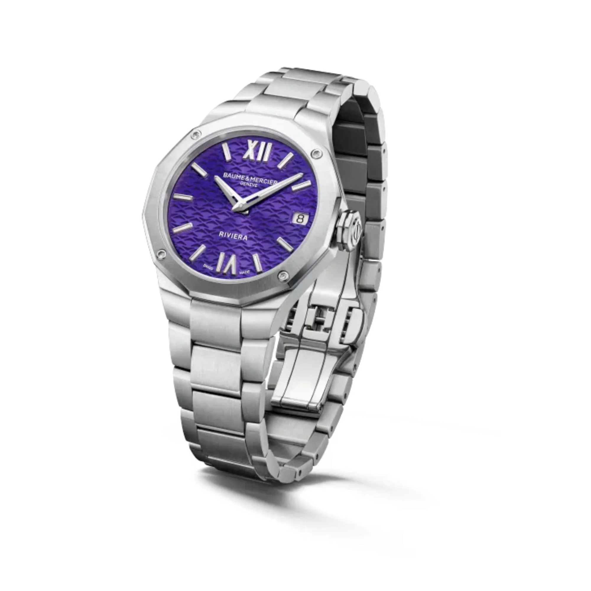 Baume & Mercier Riviera "Swiss Made" Quartz Purple Dial Steel Strap Women's Watch BM0A10728 - Image 3