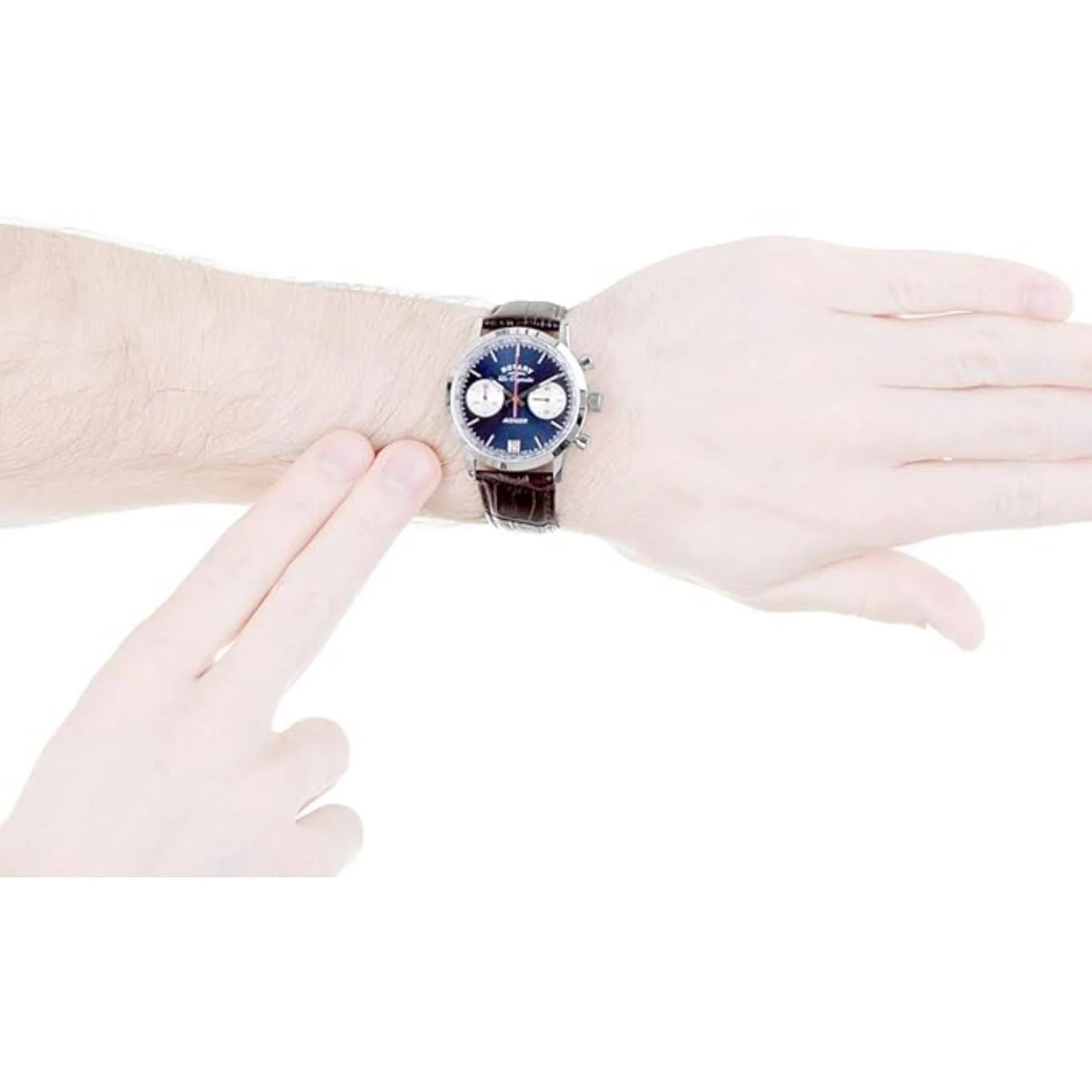 Rotary Les Originales Silver Stainless Steel case Brown Leather Strap Blue Dial Men's Watch GS90130/05 - Image 5