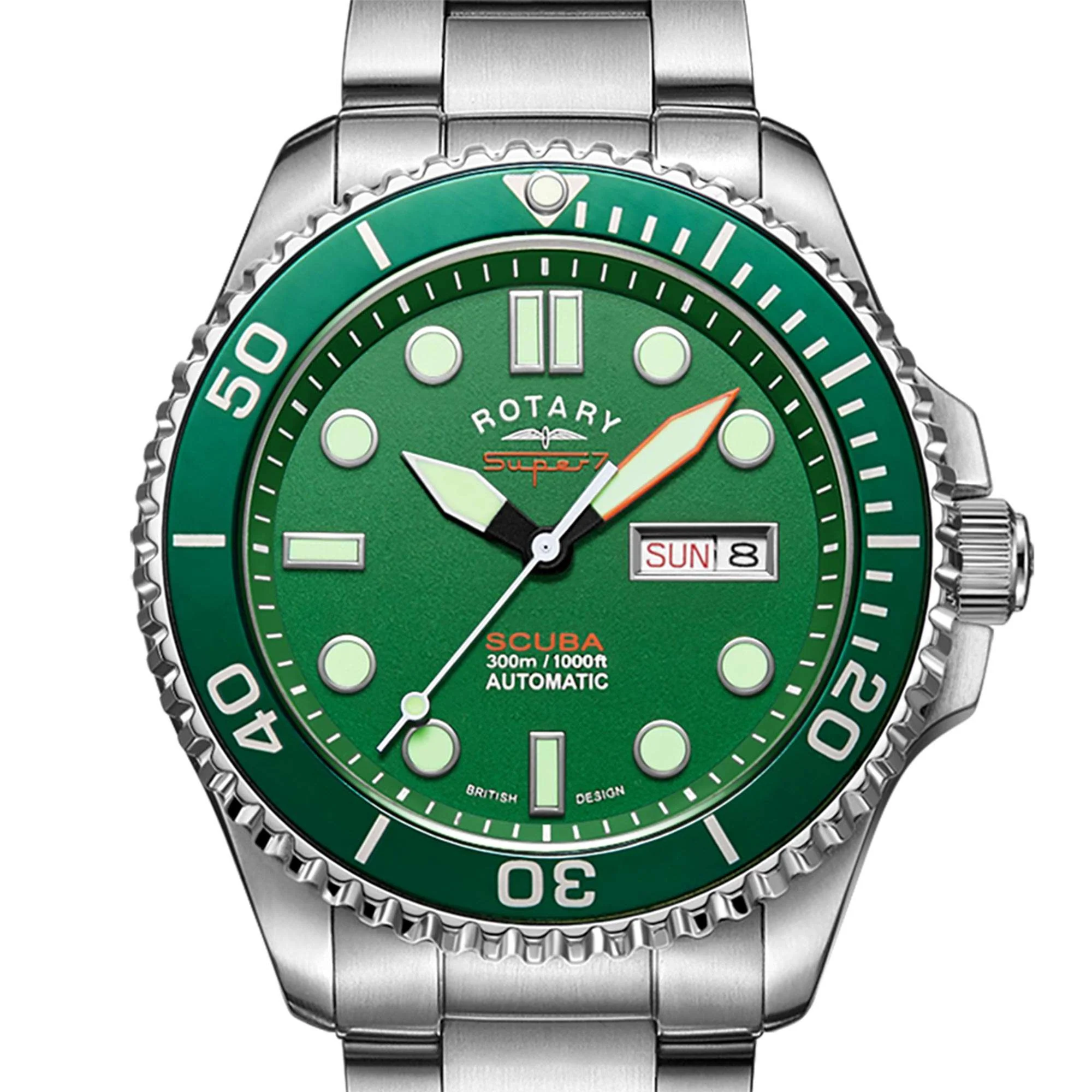 Rotary Super 7 SCUBA 'Hulk' Automatic Green Dial Silver Stainless Steel Bracelet Men's Dive Watch S7S003B - Image 10