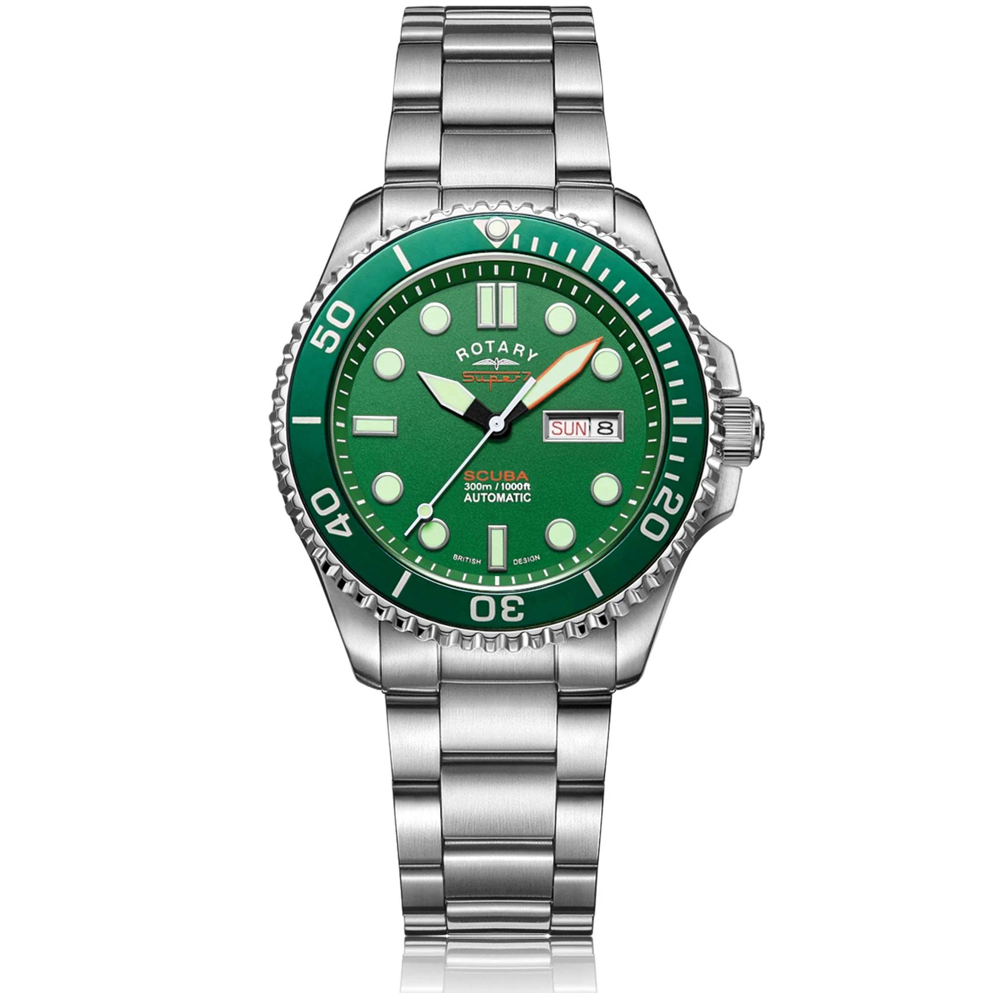 Rotary Super 7 SCUBA 'Hulk' Automatic Green Dial Silver Stainless Steel Bracelet Men's Dive Watch S7S003B - Image 2