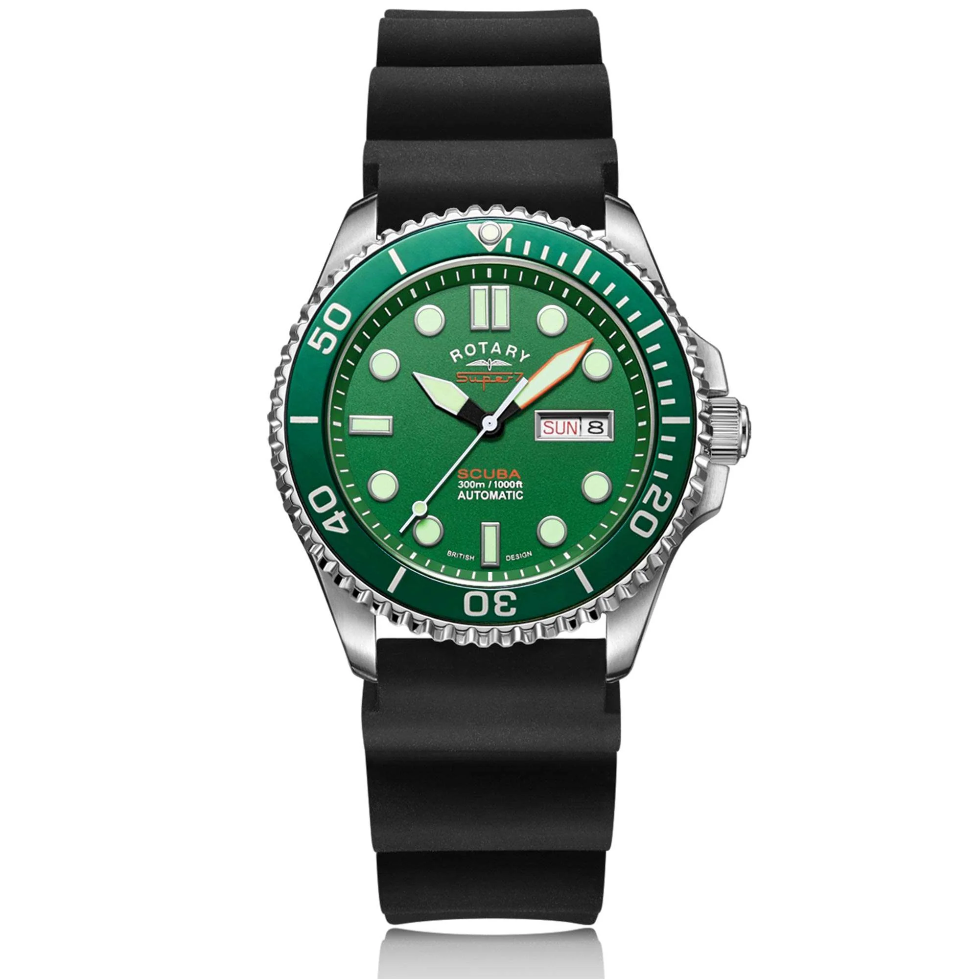 Rotary Super 7 SCUBA Hulk Automatic Green Dial Silicone Strap Men's Dive Watch S7S003S - Image 17