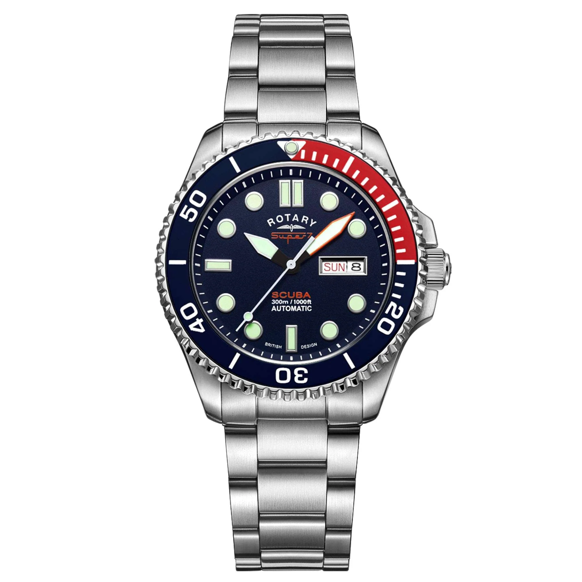 Rotary Super 7 SCUBA 'Pepsi' Automatic Navy Blue Dial Silver Stainless Steel Bracelet Men's Dive Watch S7S004B - Image 17