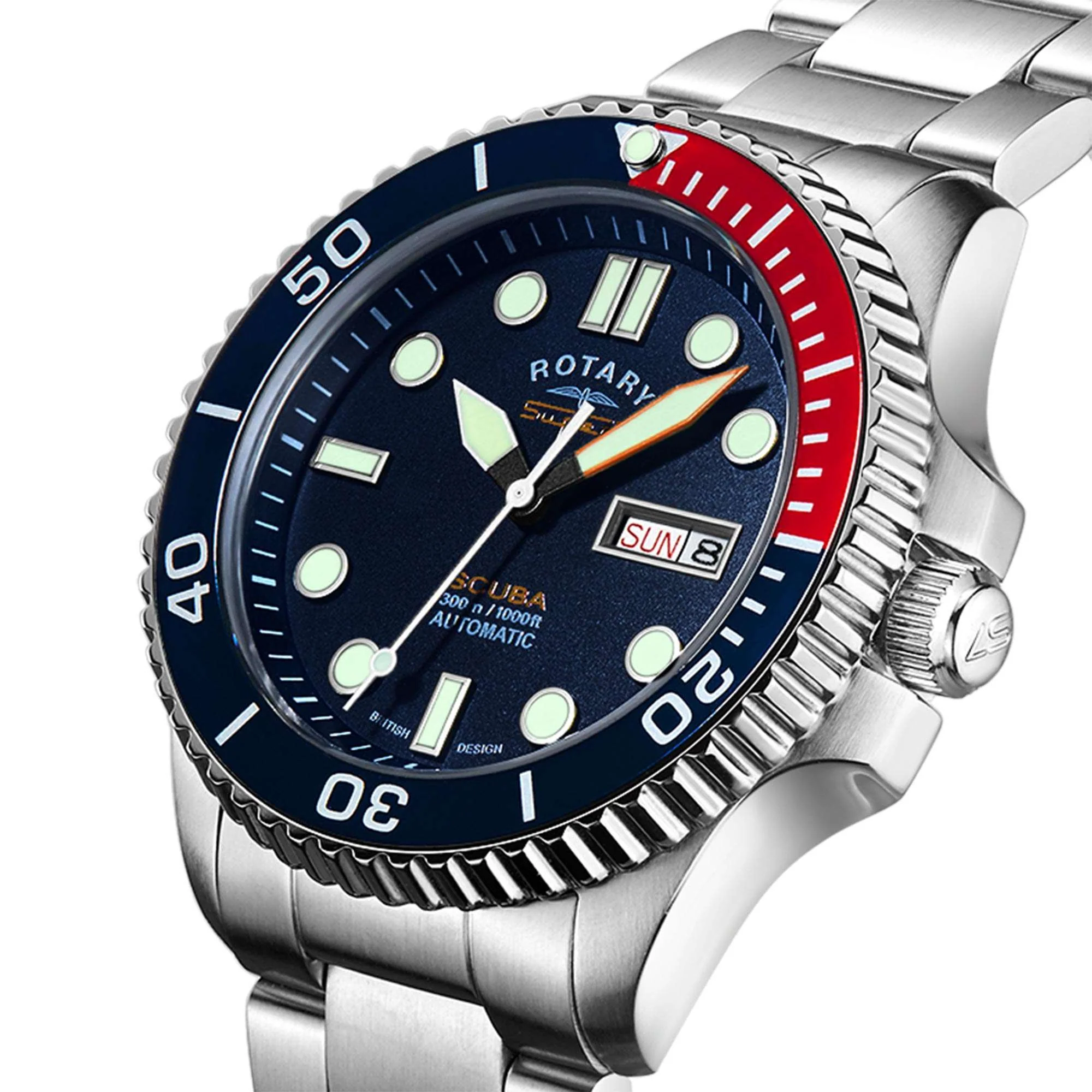 Rotary Super 7 SCUBA 'Pepsi' Automatic Navy Blue Dial Silver Stainless Steel Bracelet Men's Dive Watch S7S004B - Image 2