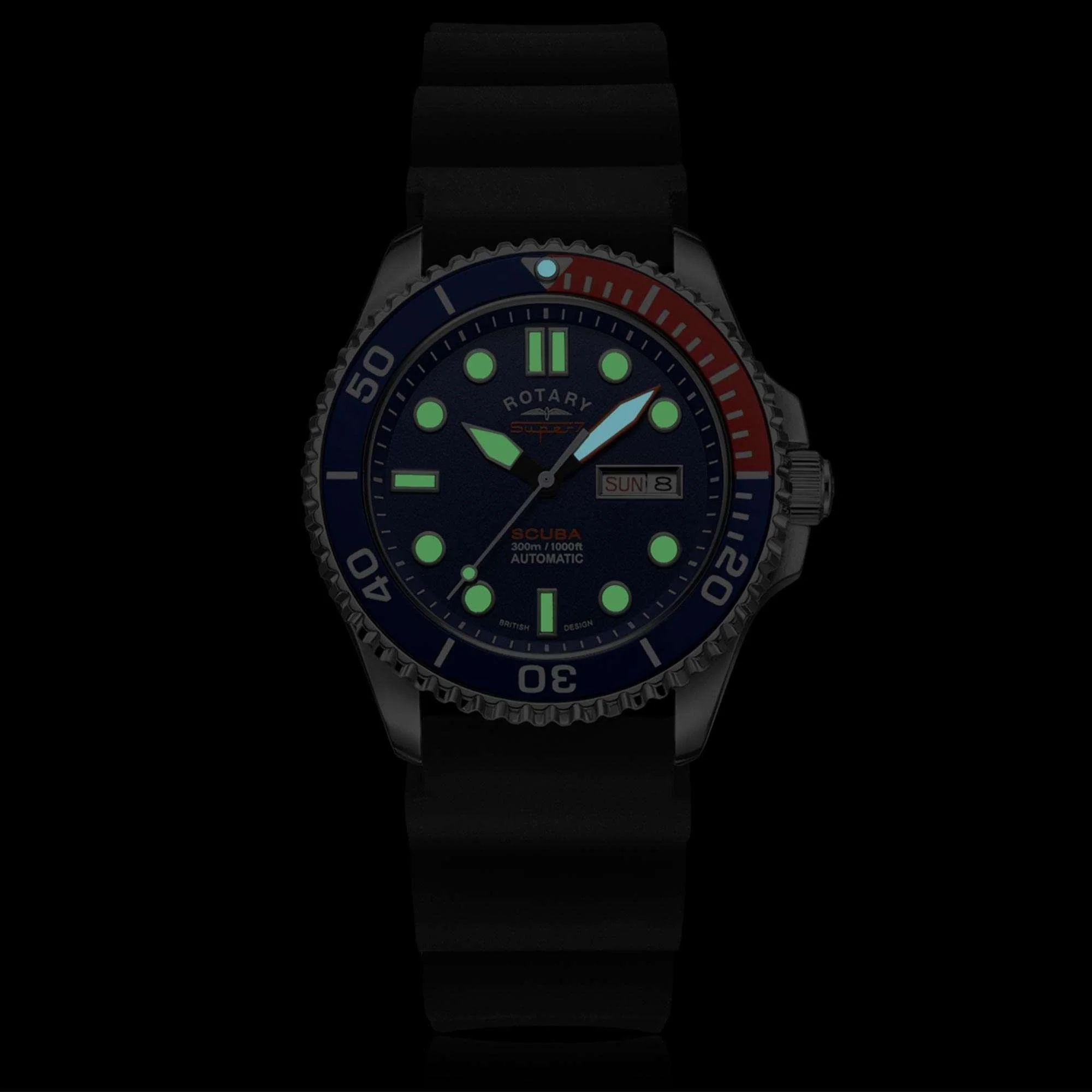 Rotary Super 7 SCUBA Pepsi Automatic Navy Blue Dial Silicone Strap Men's Dive Watch S7S004S - Image 10