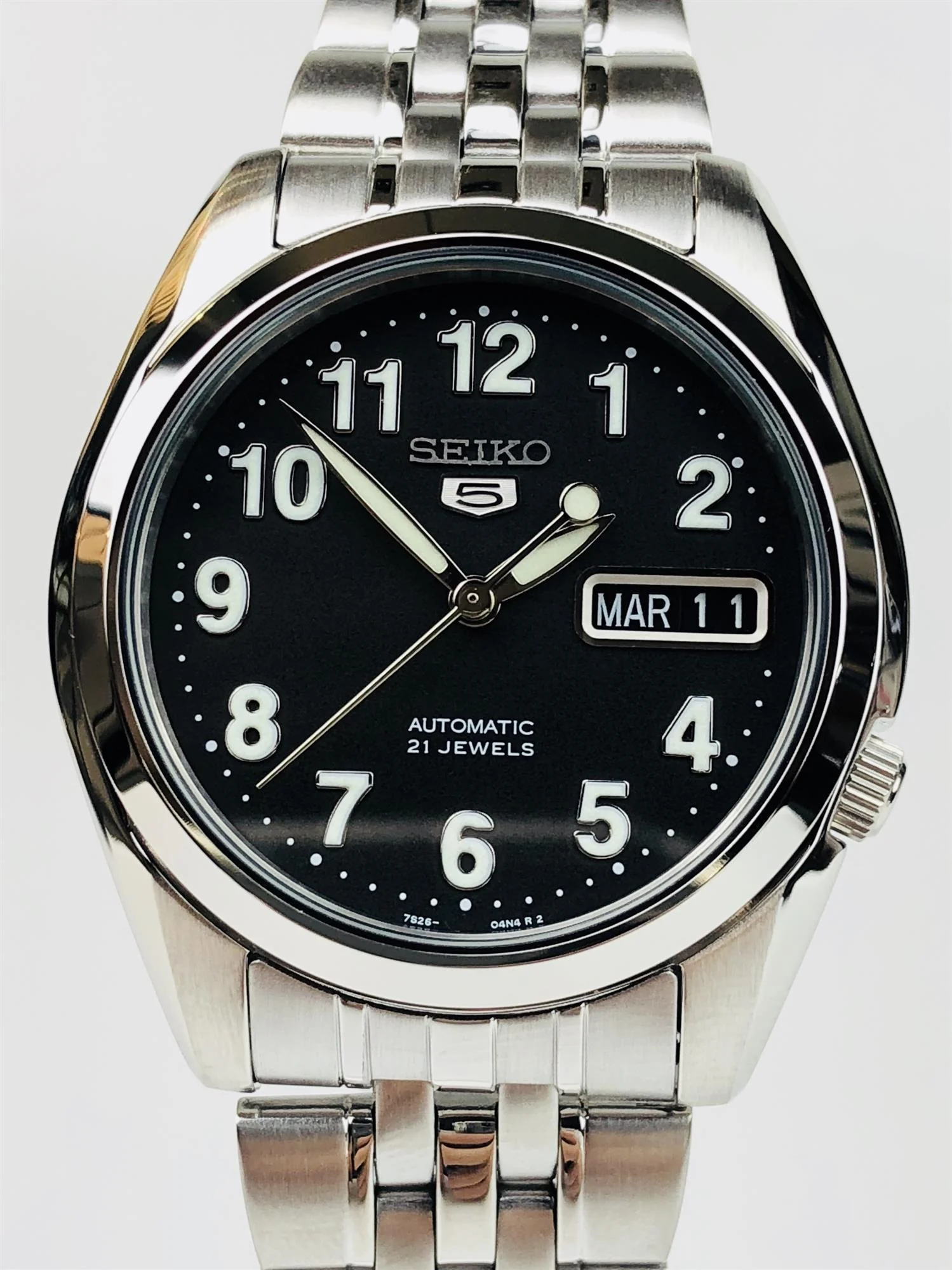 Seiko 5 Automatic Black Dial Steel Strap Men's Watch SNK381K1 - Image 4