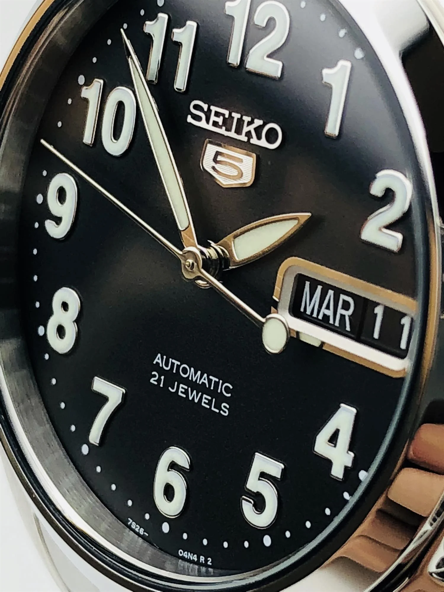 Seiko 5 Automatic Black Dial Steel Strap Men's Watch SNK381K1 - Image 6