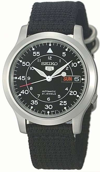 Seiko 5 Automatic Black Dial Black NATO Fabric Strap Men's Watch SNK809K2