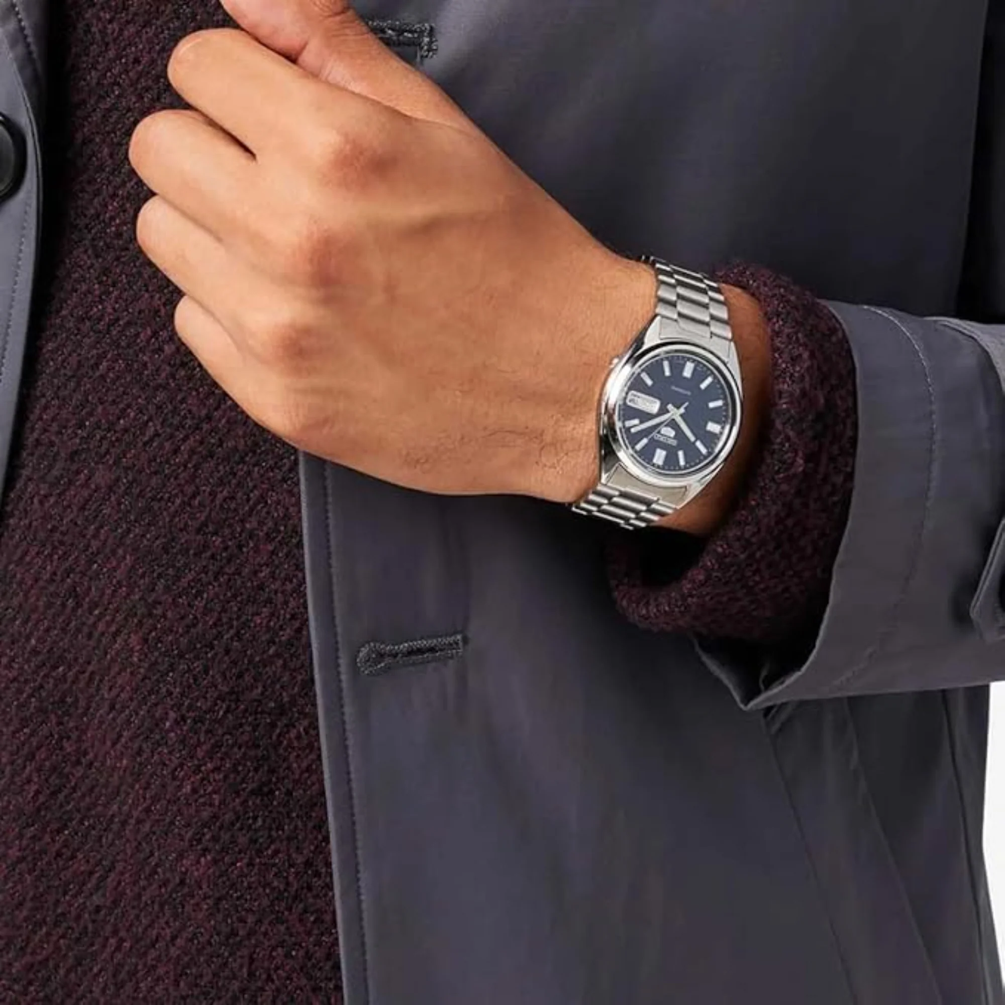 Seiko 5 Classic Automatic Blue Dial Steel Mens Watch SNXS77K1 - Image 2