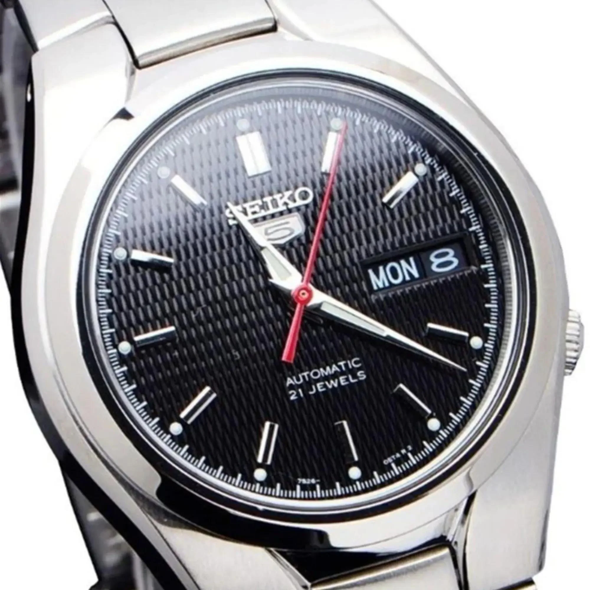 Seiko 5 Automatic Black Dial Stainless Steel Bracelet Men's Watch SNK607K1 - Image 5
